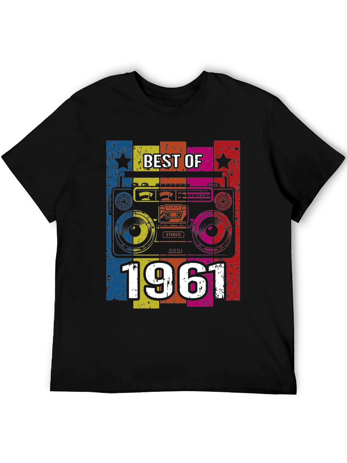 Black Best of 1961 Retro Boombox T-Shirt view 5