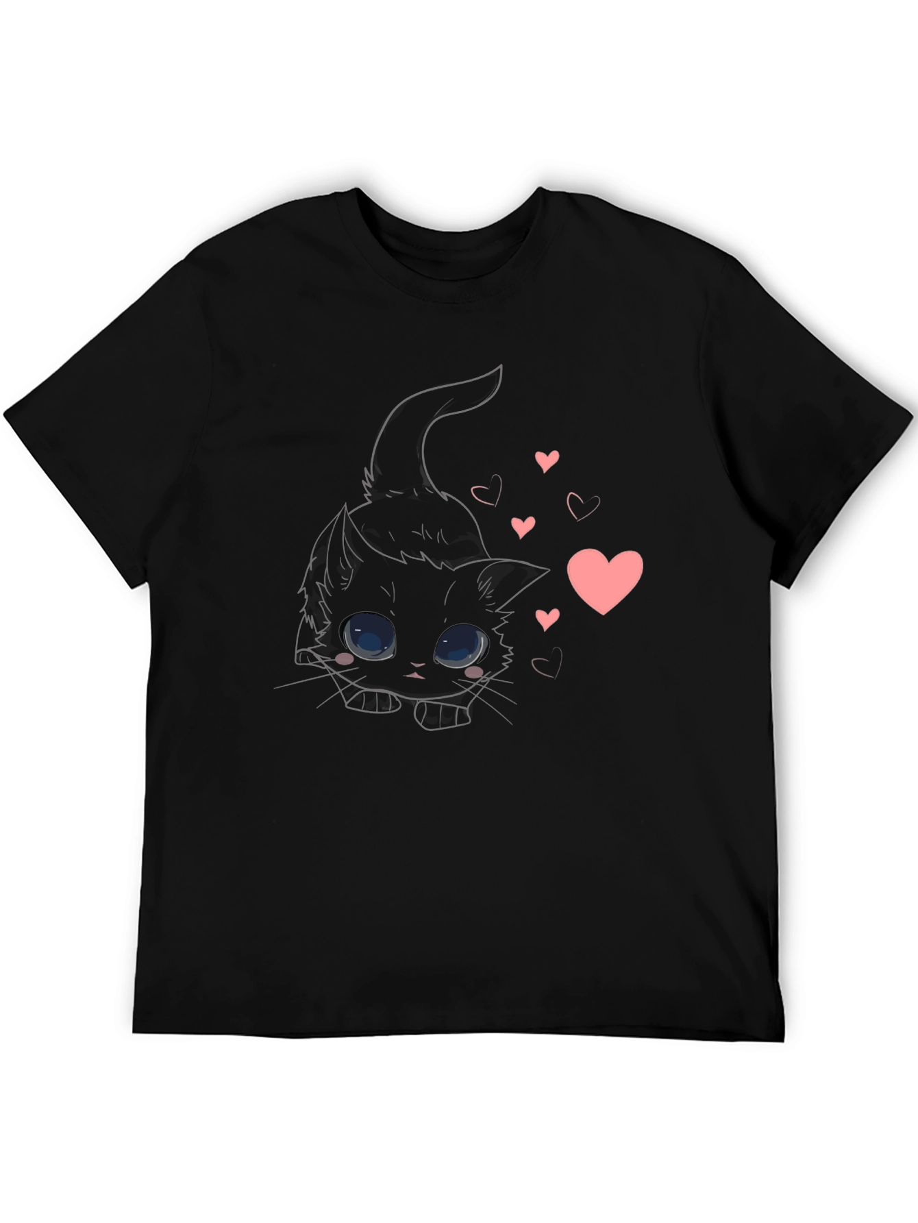Black Cute Black Cat Tee with Hearts view 5