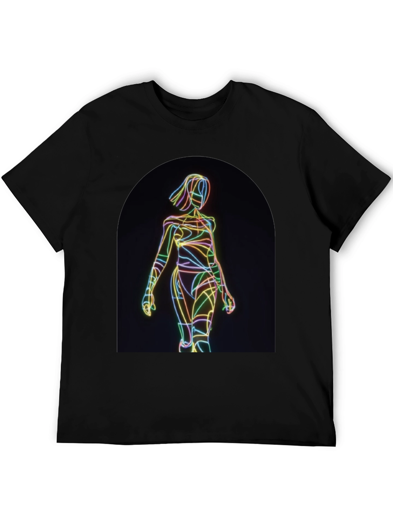Black Neon Line Art Graphic Black T-Shirt view 5
