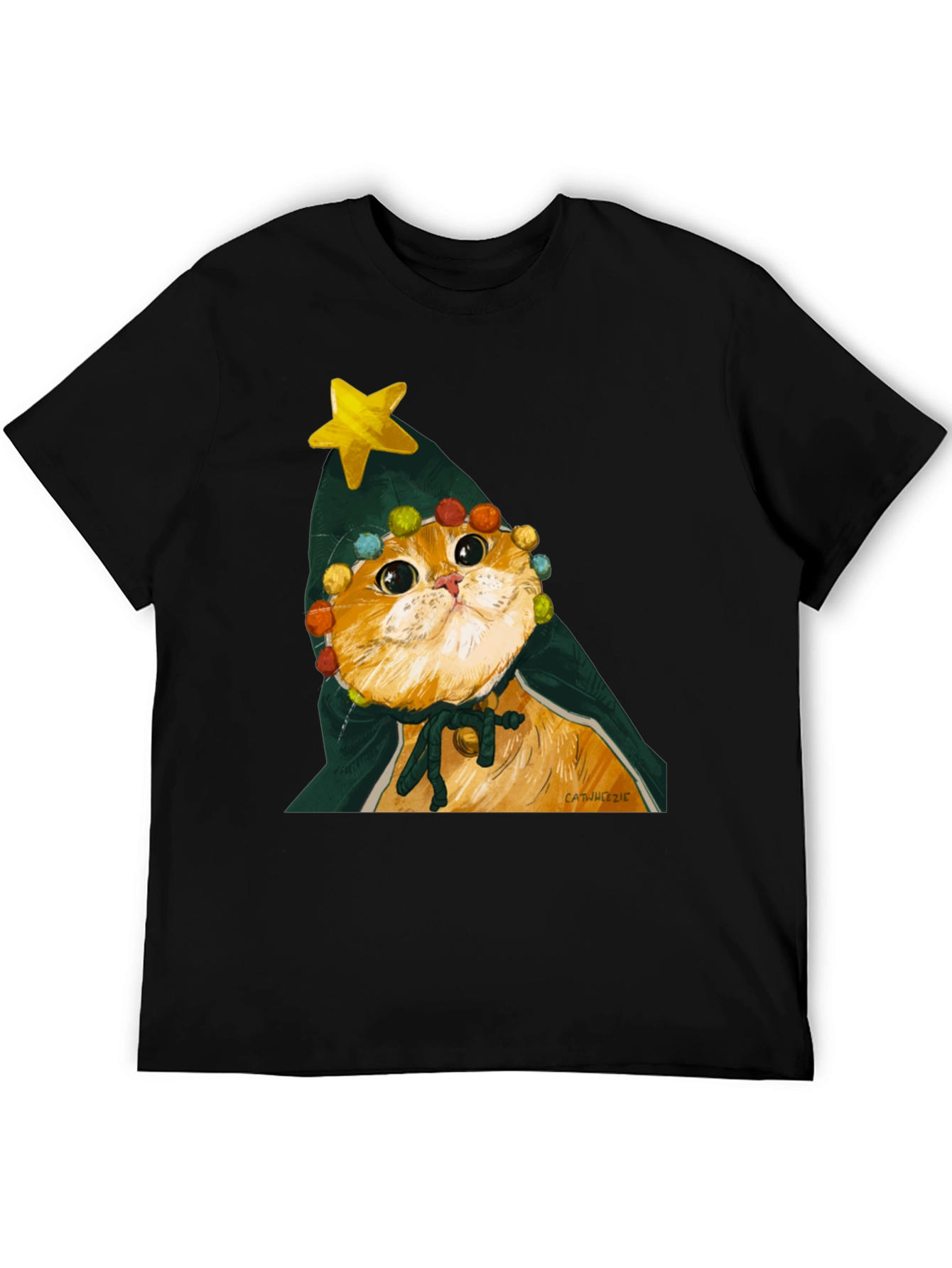 Black Cat Christmas Tree T-Shirt view 5