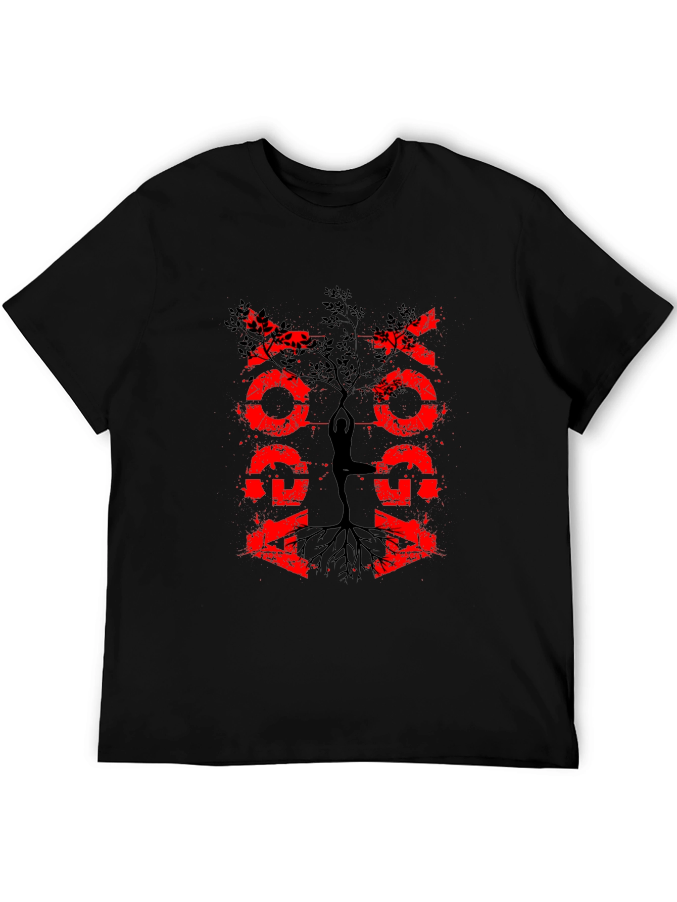 Black Yoga Tree Graphic Tee - Black Cotton Blend Shirt view 5