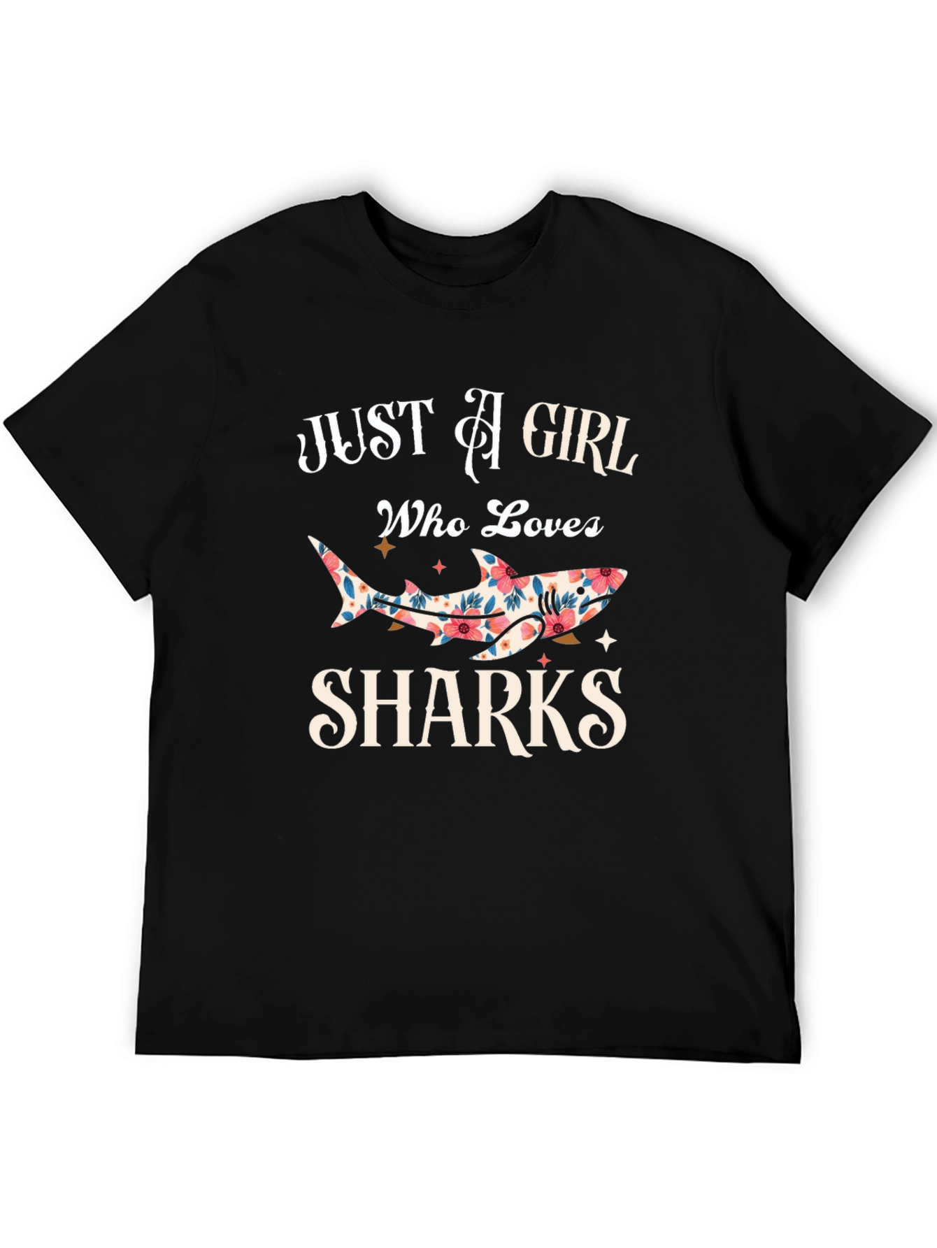 Black Floral Shark Lover T-Shirt - Just A Girl Who Loves Sharks view 5