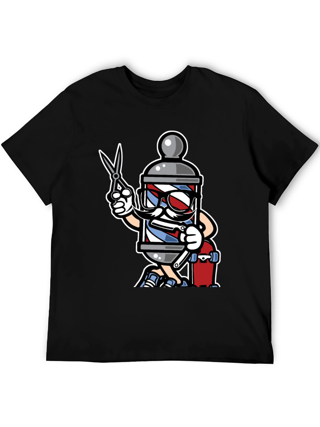 Black Barber Pole Cartoon T-Shirt - Cool Barbershop Style view 5