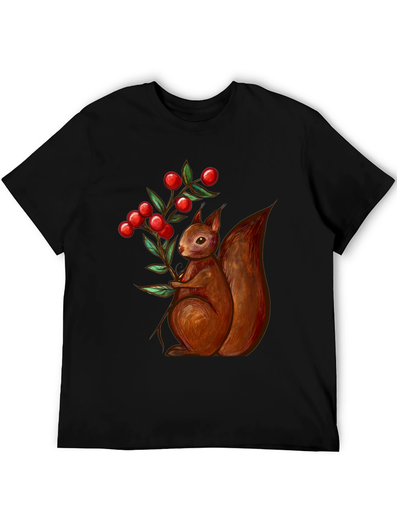 Black Squirrel & Berries Graphic Tee - Stylish Men's T-Shirt view 5