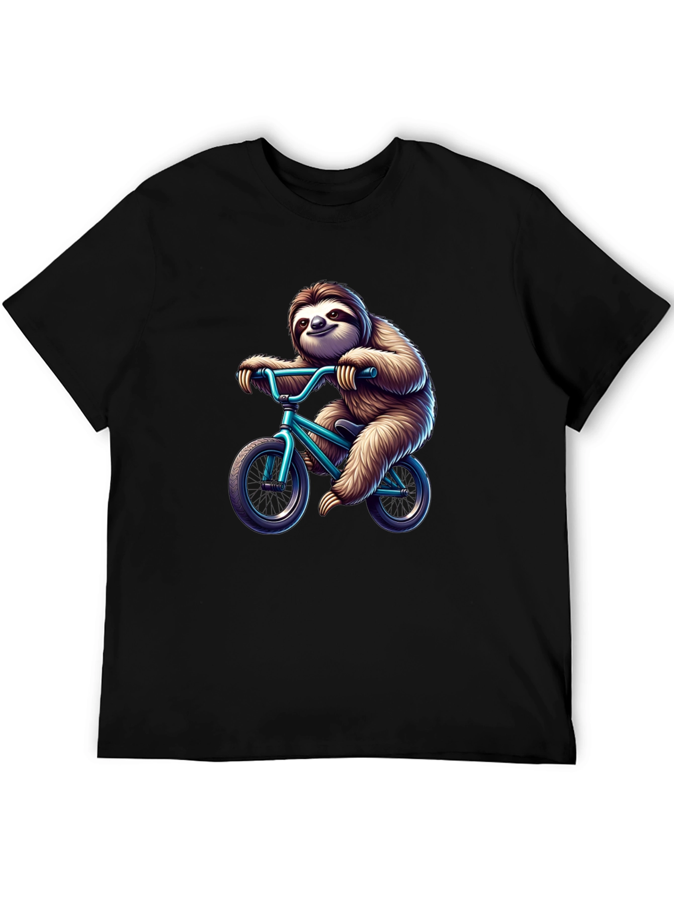 Black Sloth on Bike Graphic T-Shirt - Fun & Unique Design view 5