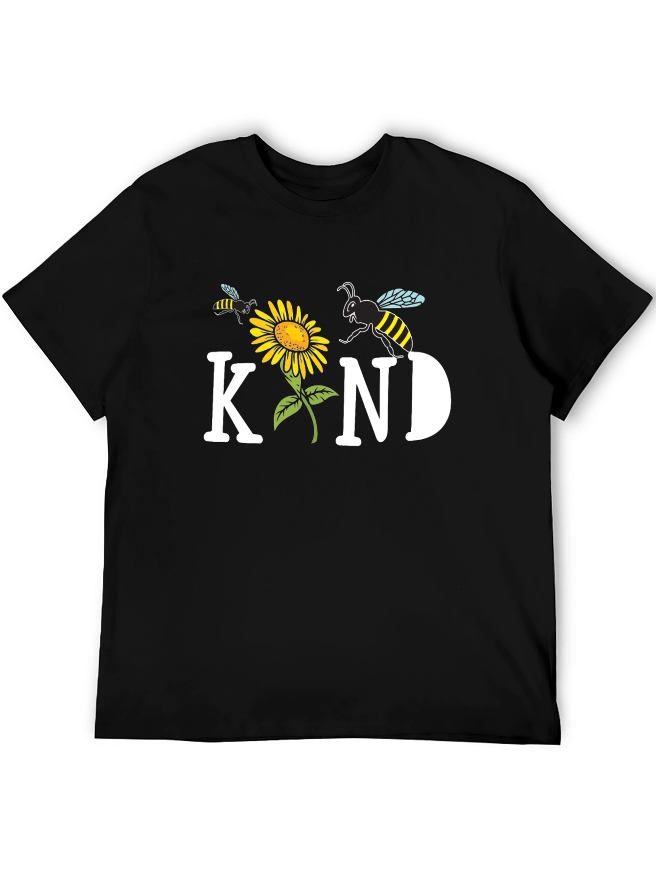 Black Kind Bee Sunflower Graphic Tee - Unisex Black T-Shirt view 5