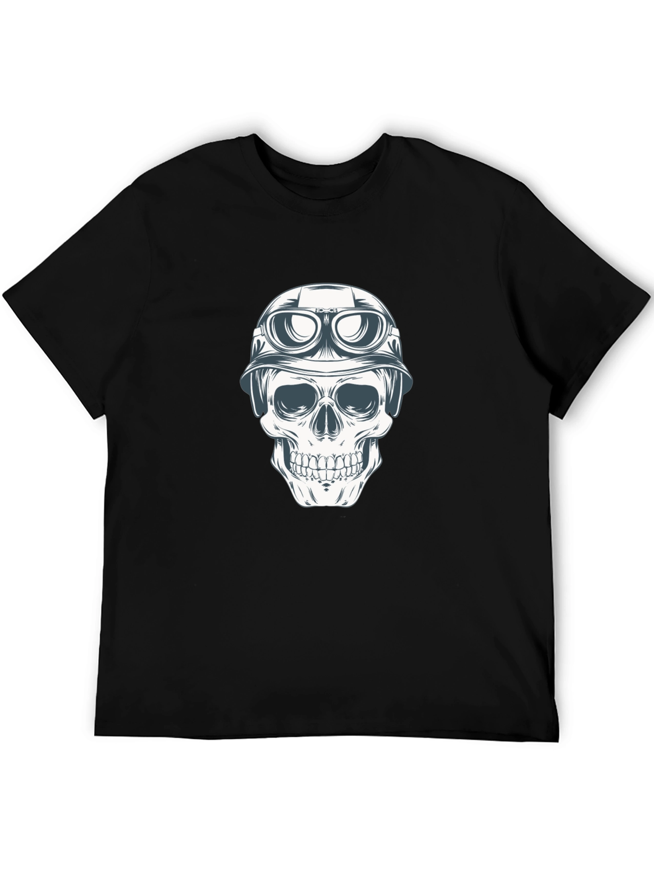 Black Skull in Helmet Graphic Tee - Black Cotton T-Shirt view 5