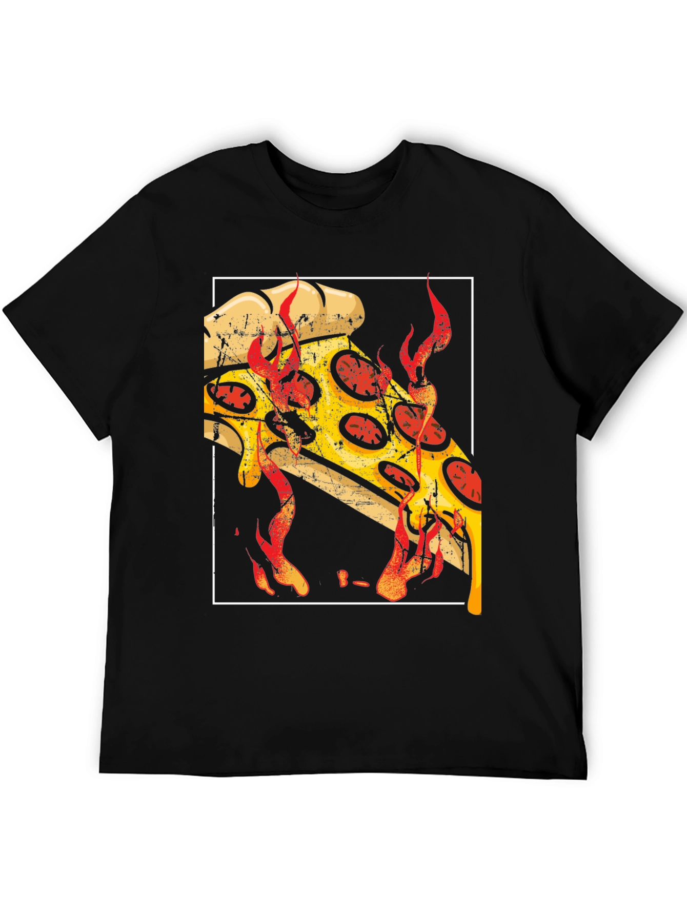 Fiery Pizza Graphic Tee - Black Cotton T-Shirt - 5