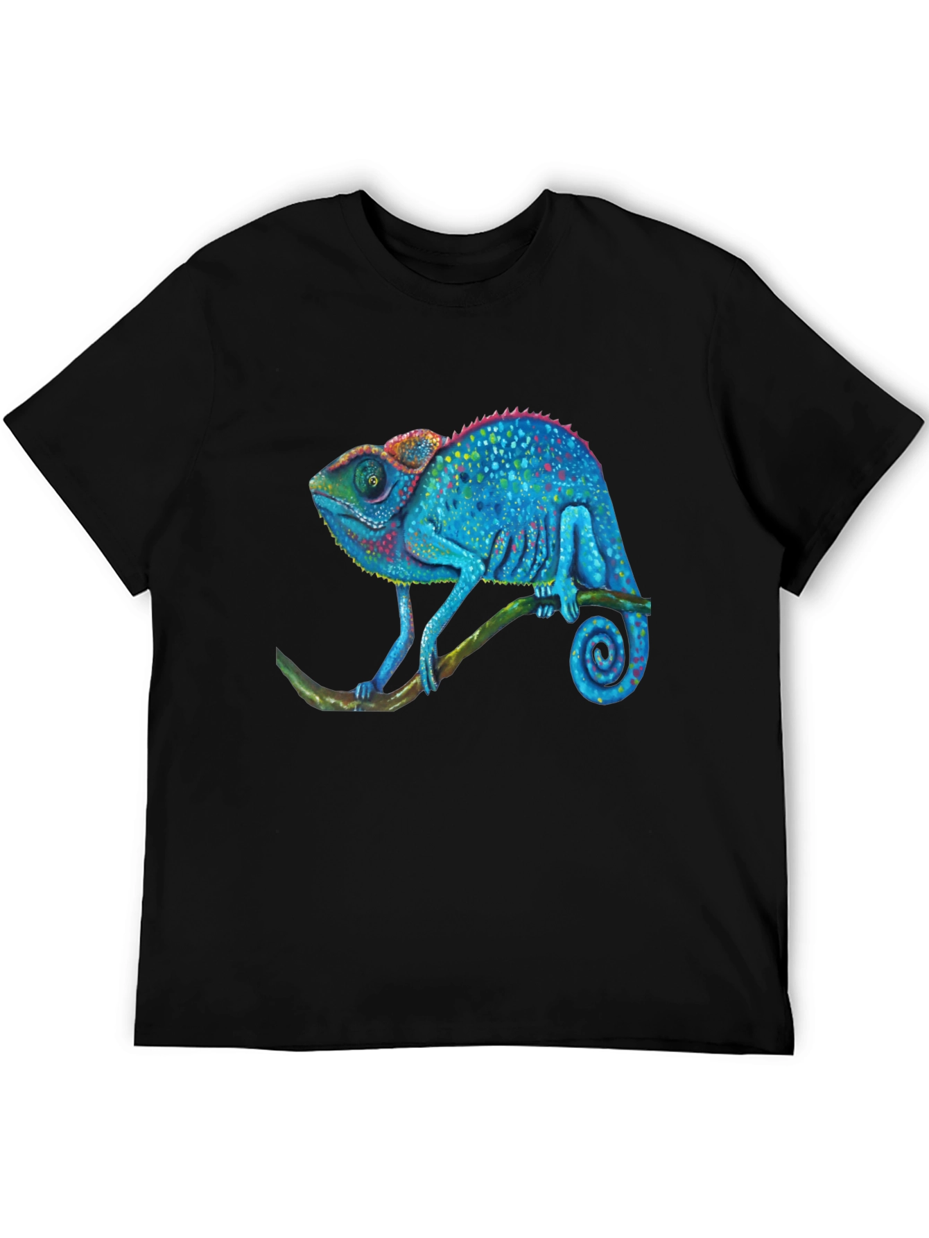 Black Blue Chameleon Graphic T-Shirt - Unique Reptile Design view 5