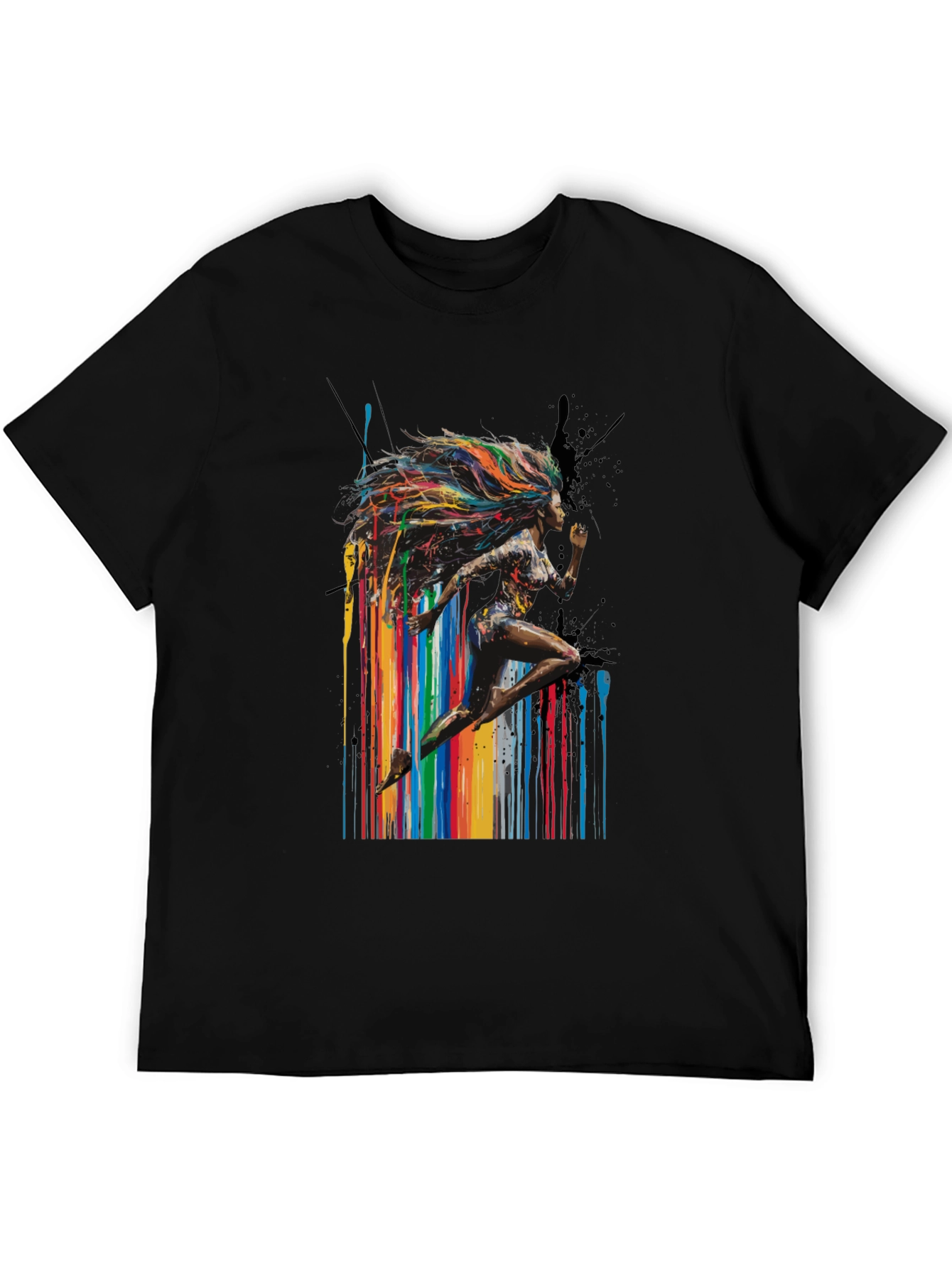 Black Colorful Runner Graphic Black T-Shirt view 5