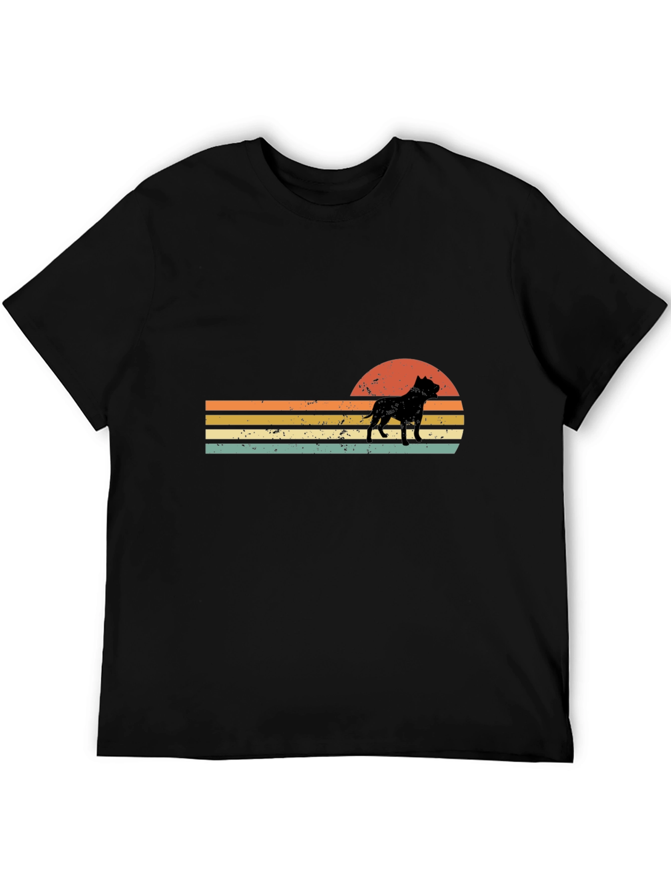 Black Retro Pitbull Sunset T-Shirt view 5