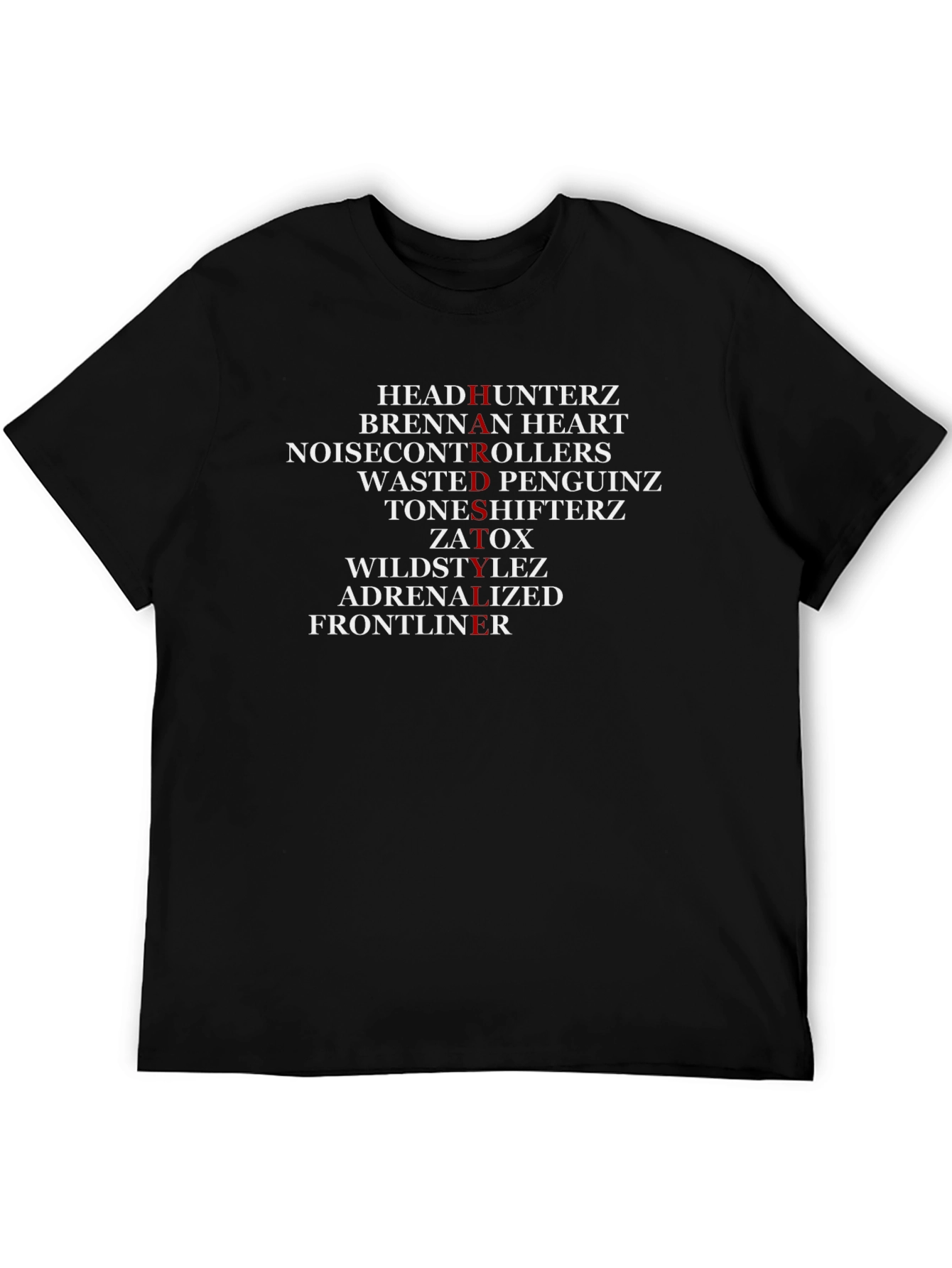Black Hardstyle DJ Names T-Shirt - Music Festival Rave view 5