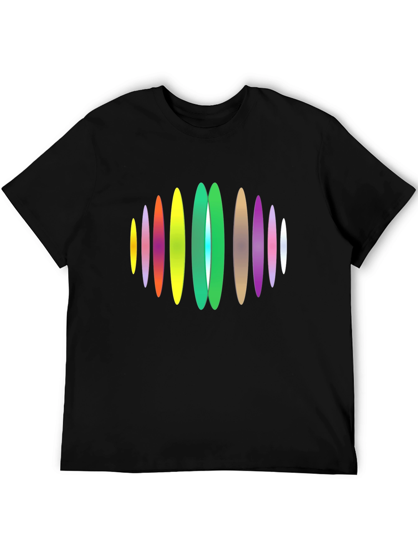 Black Abstract Oval Design Black T-Shirt view 5