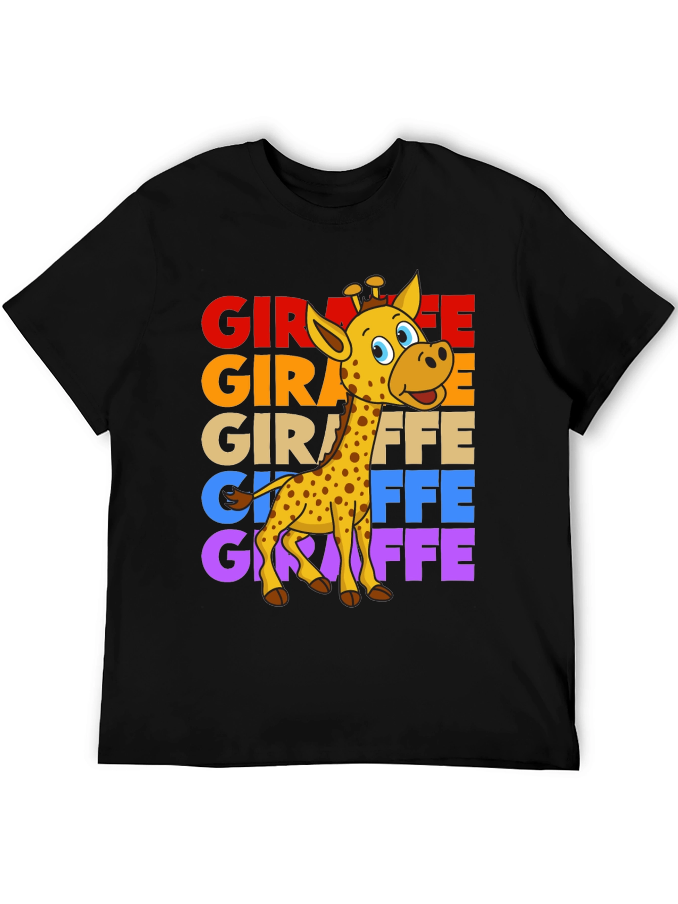 Black Giraffe Graphic Tee - Colorful Cartoon Giraffe Design view 5