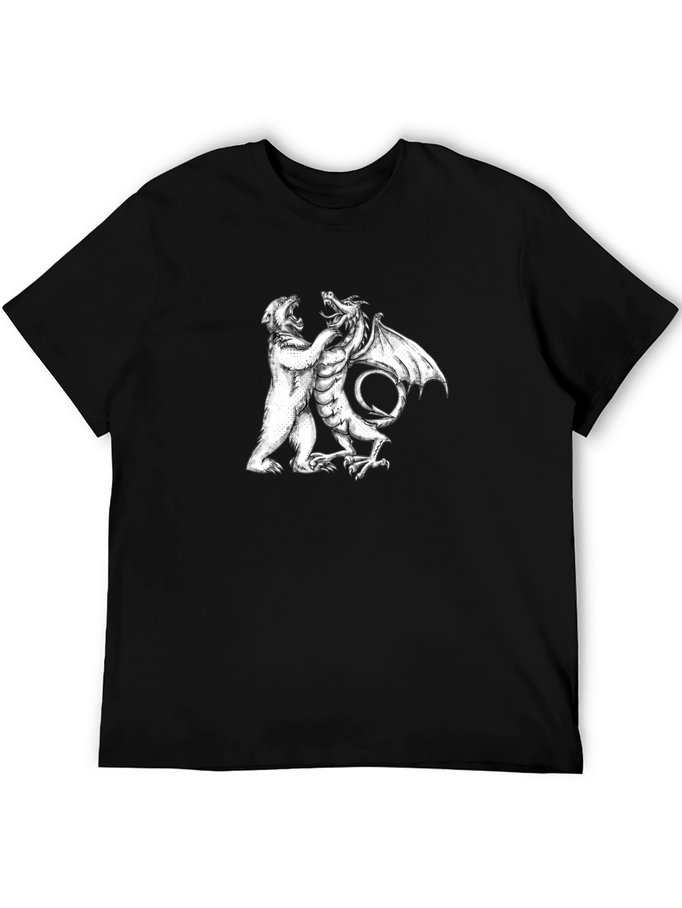 Black Bear vs Dragon Graphic Tee - Black Cotton Blend view 5