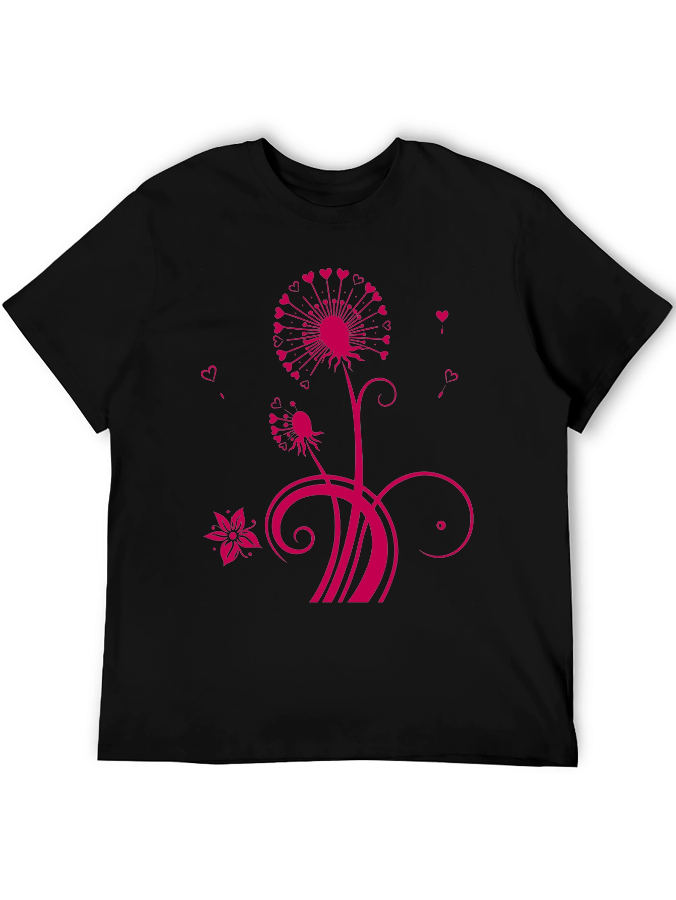 Black Floral Heart Dandelion Graphic Tee - Black view 5