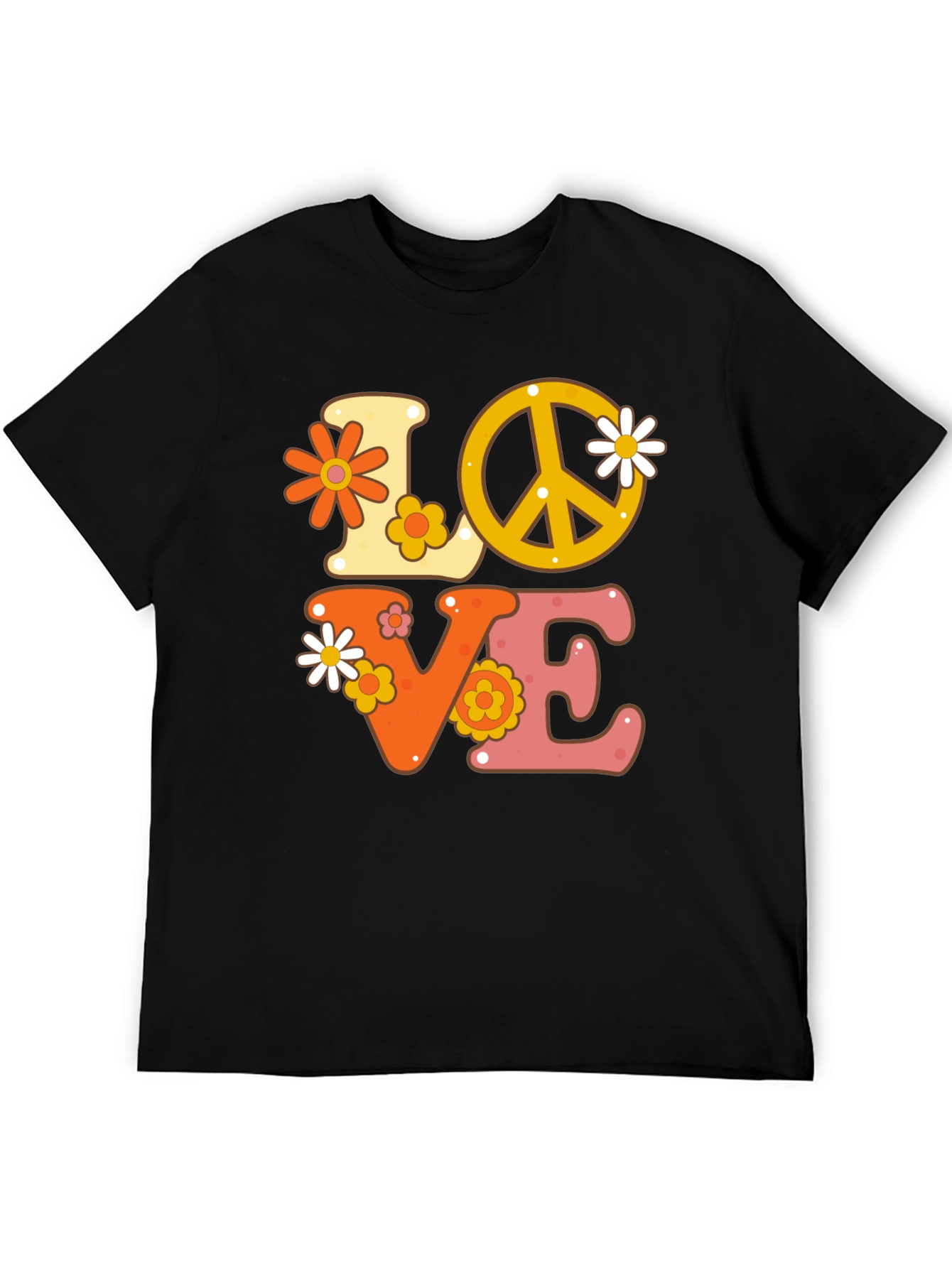 Black Retro Love Peace Sign Graphic Tee view 5