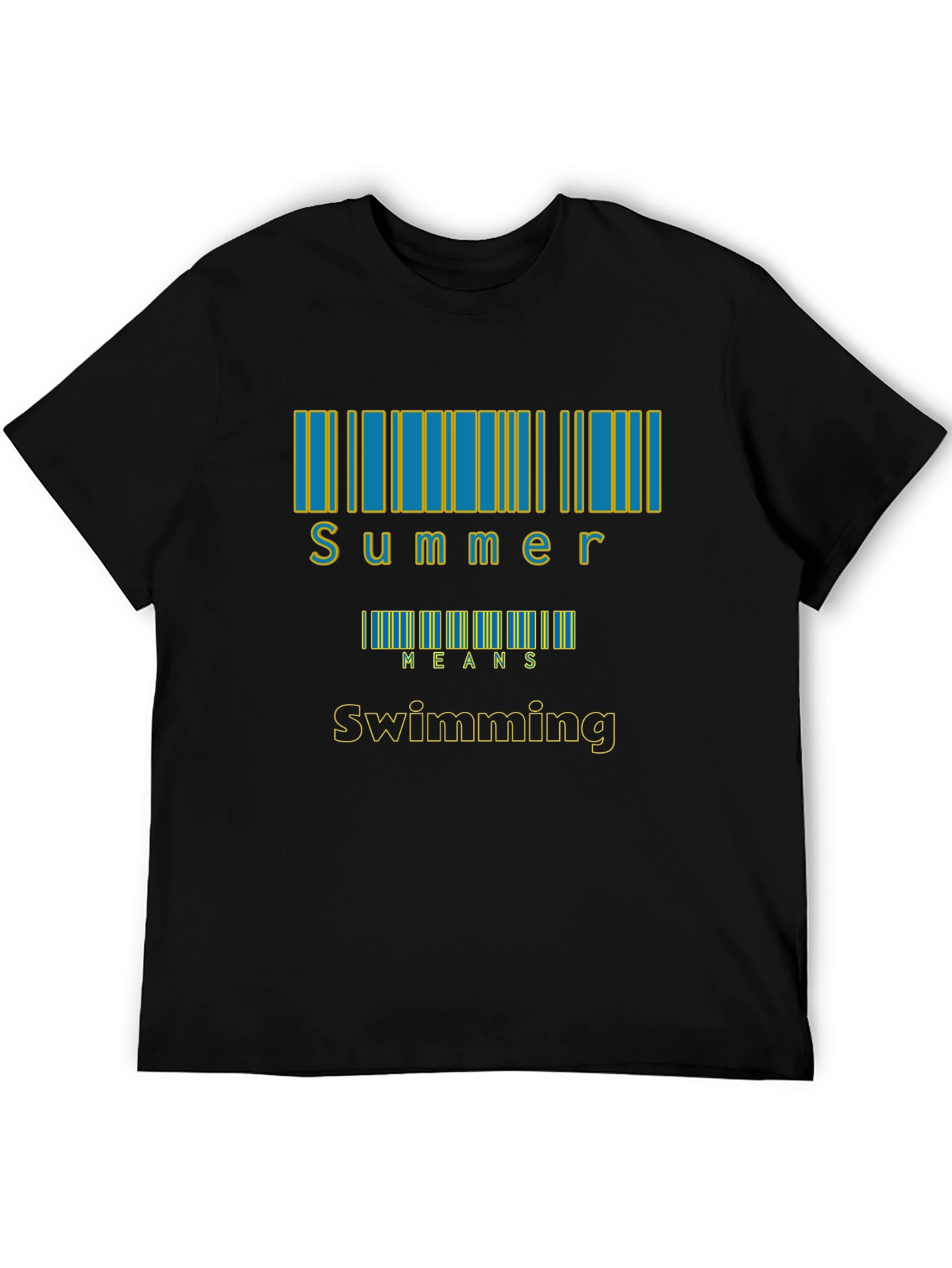Black Summer Swimming T-Shirt, Barcode Design view 5