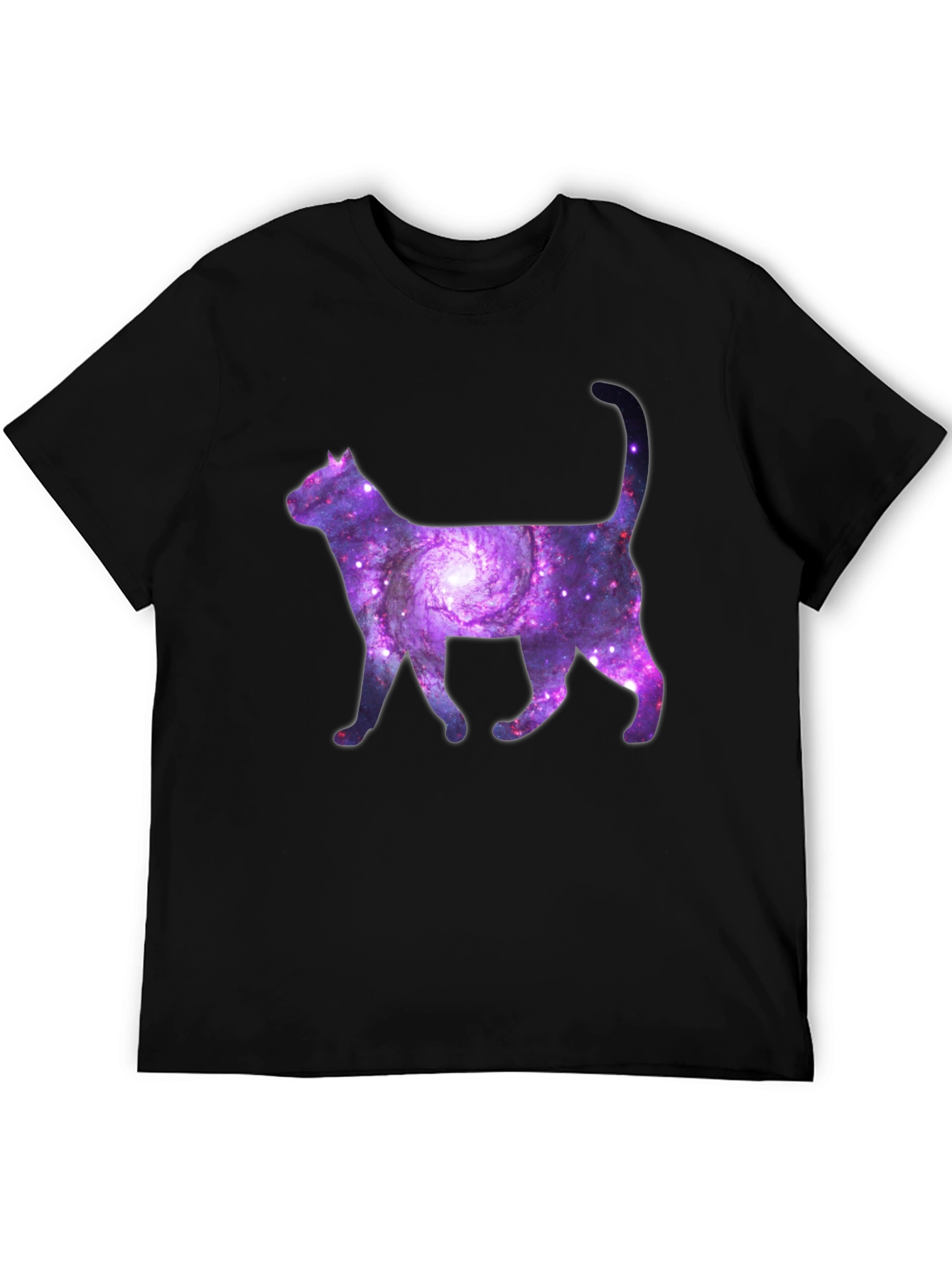 Black Galaxy Cat Graphic Tee - Trendy Space Design view 5