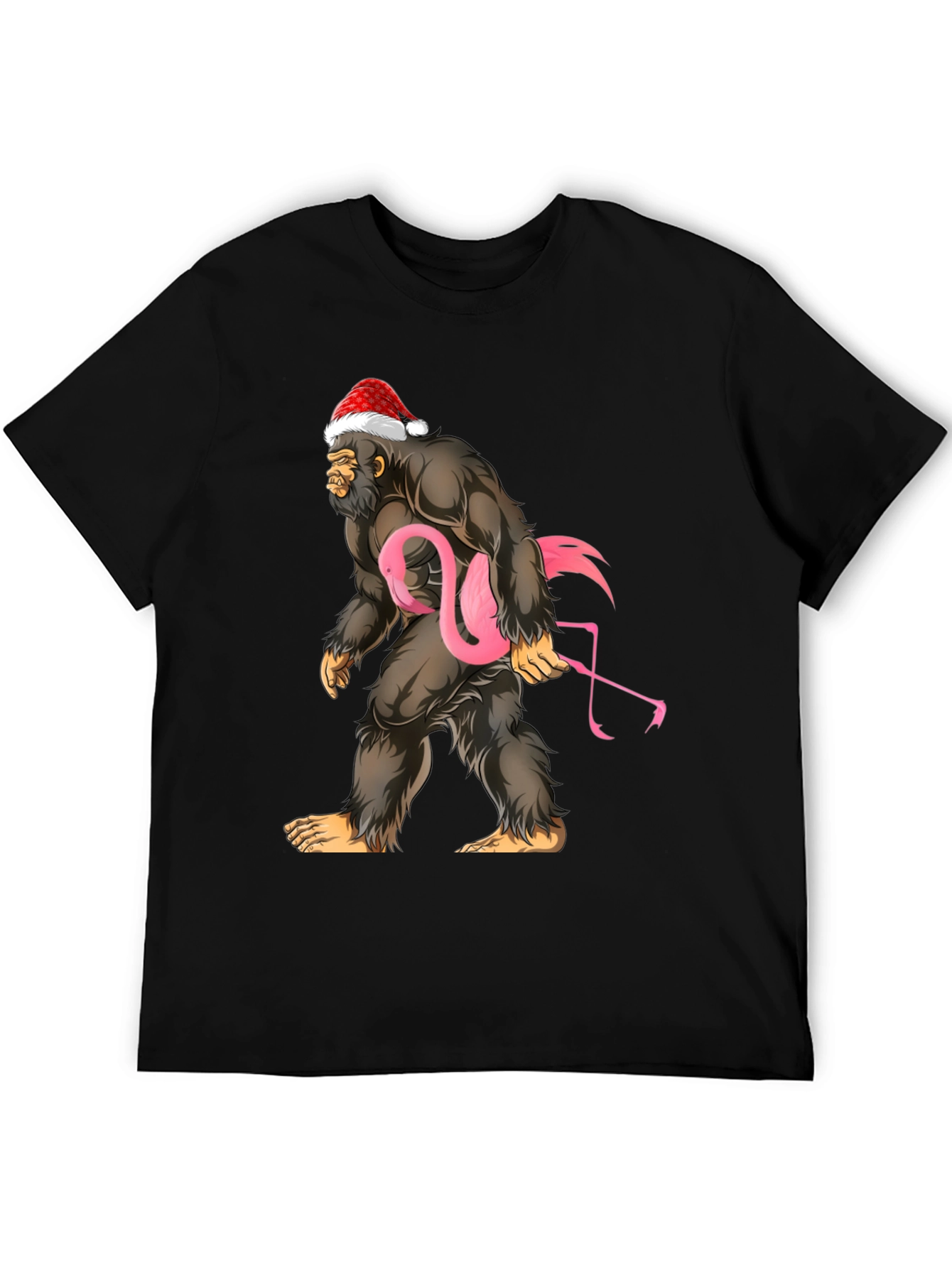 Black Bigfoot Santa Flamingo T-Shirt view 5