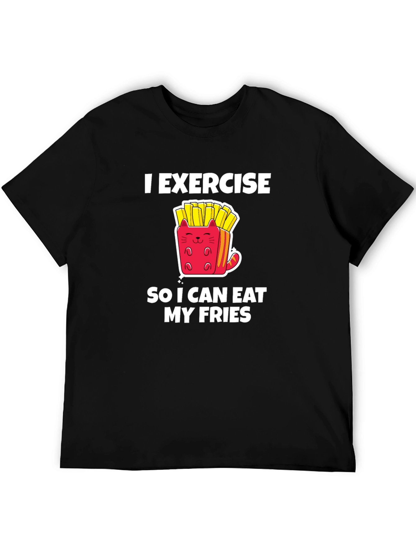 Black Exercise Eat Fries Black T-Shirt view 5