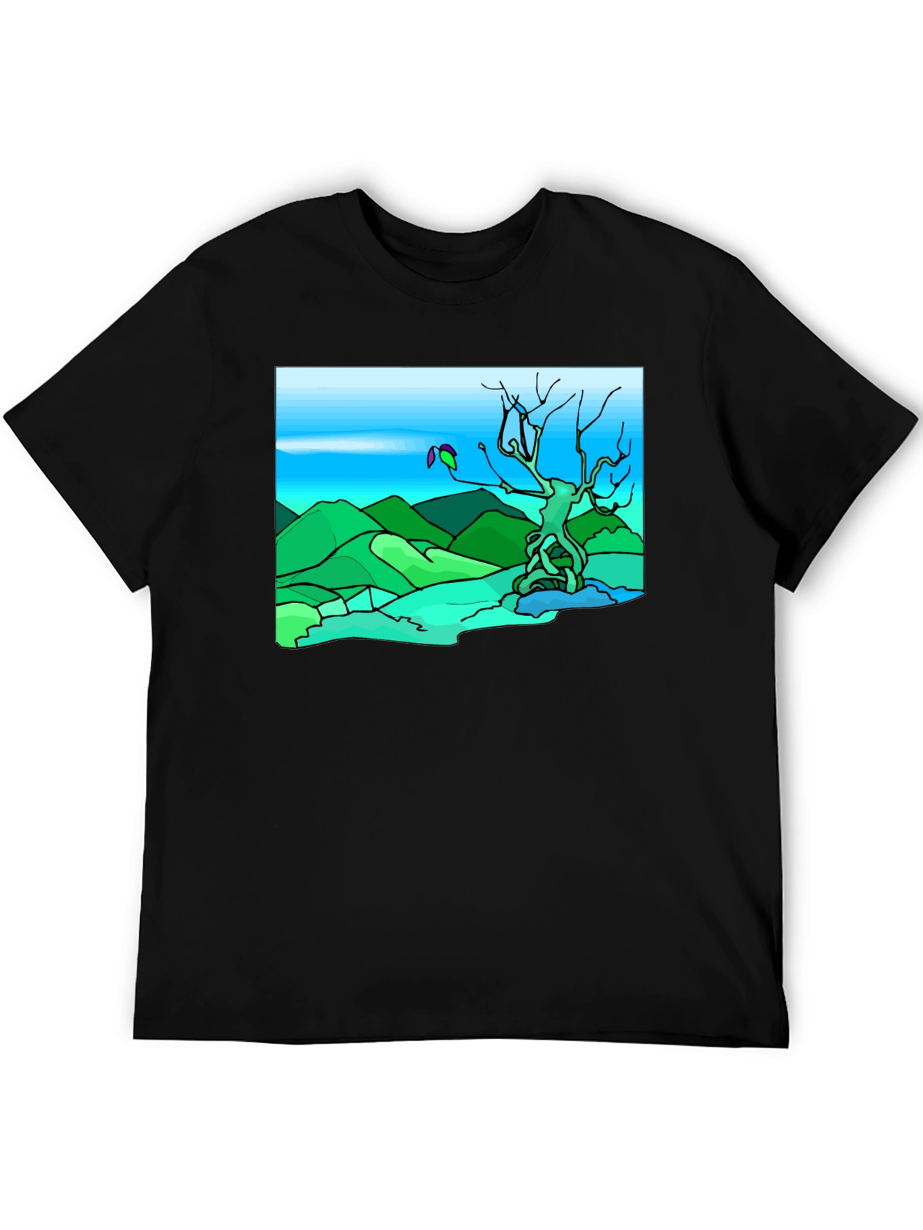 Black Artsy Nature Scene Black T-Shirt view 5