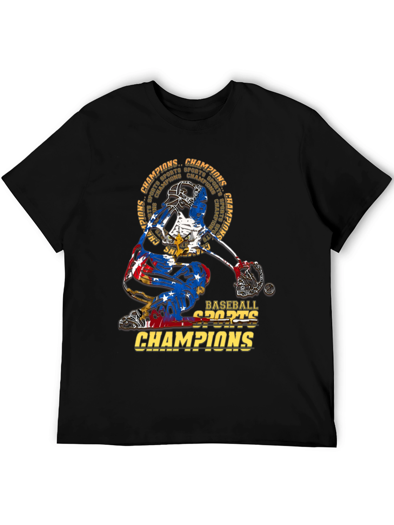 Black Baseball Catcher Champions T-Shirt view 5