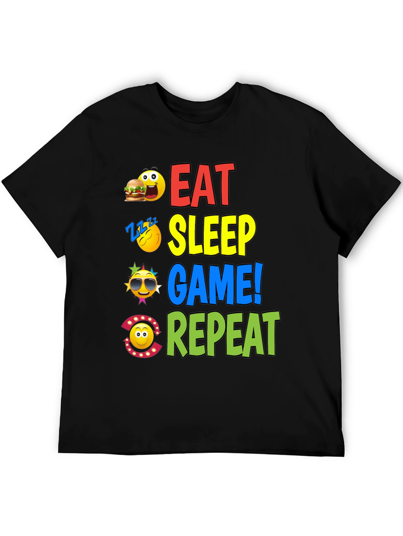 Black Eat Sleep Game Repeat Graphic T-Shirt view 5