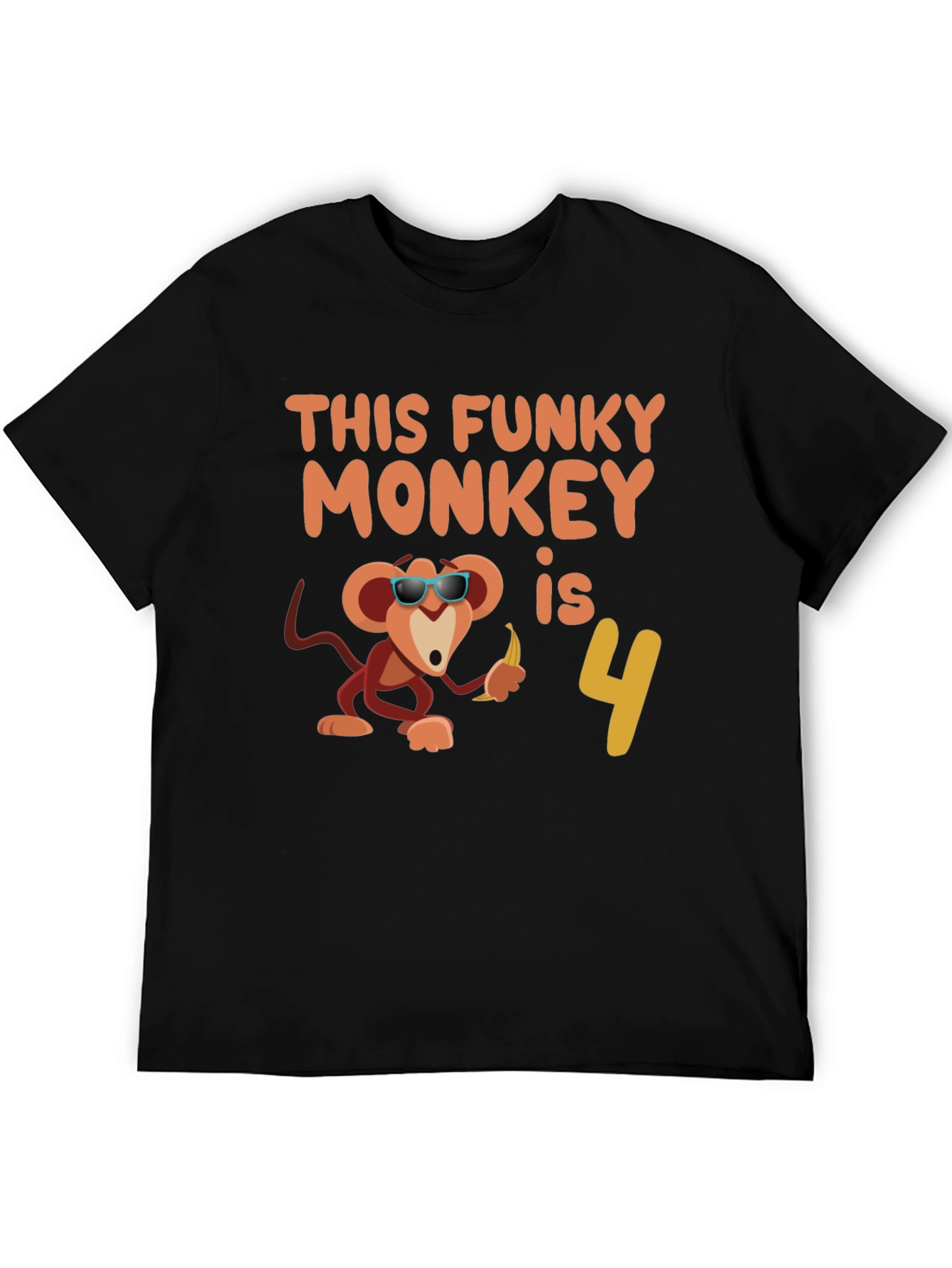 Black Funky Monkey Birthday T-Shirt: 4th Birthday Apparel view 5