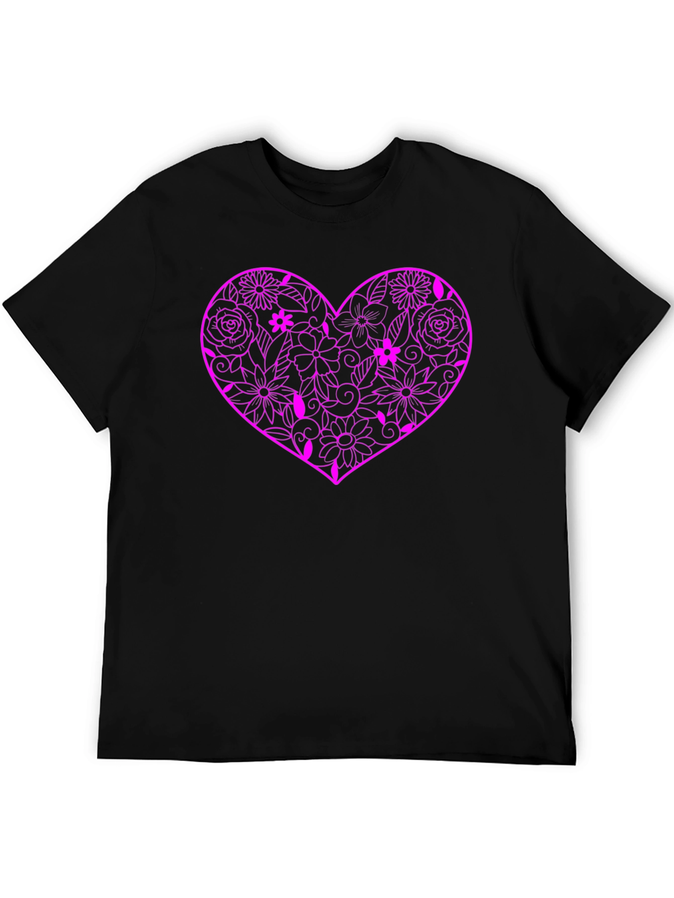 Floral Heart Graphic Black T-Shirt - 5