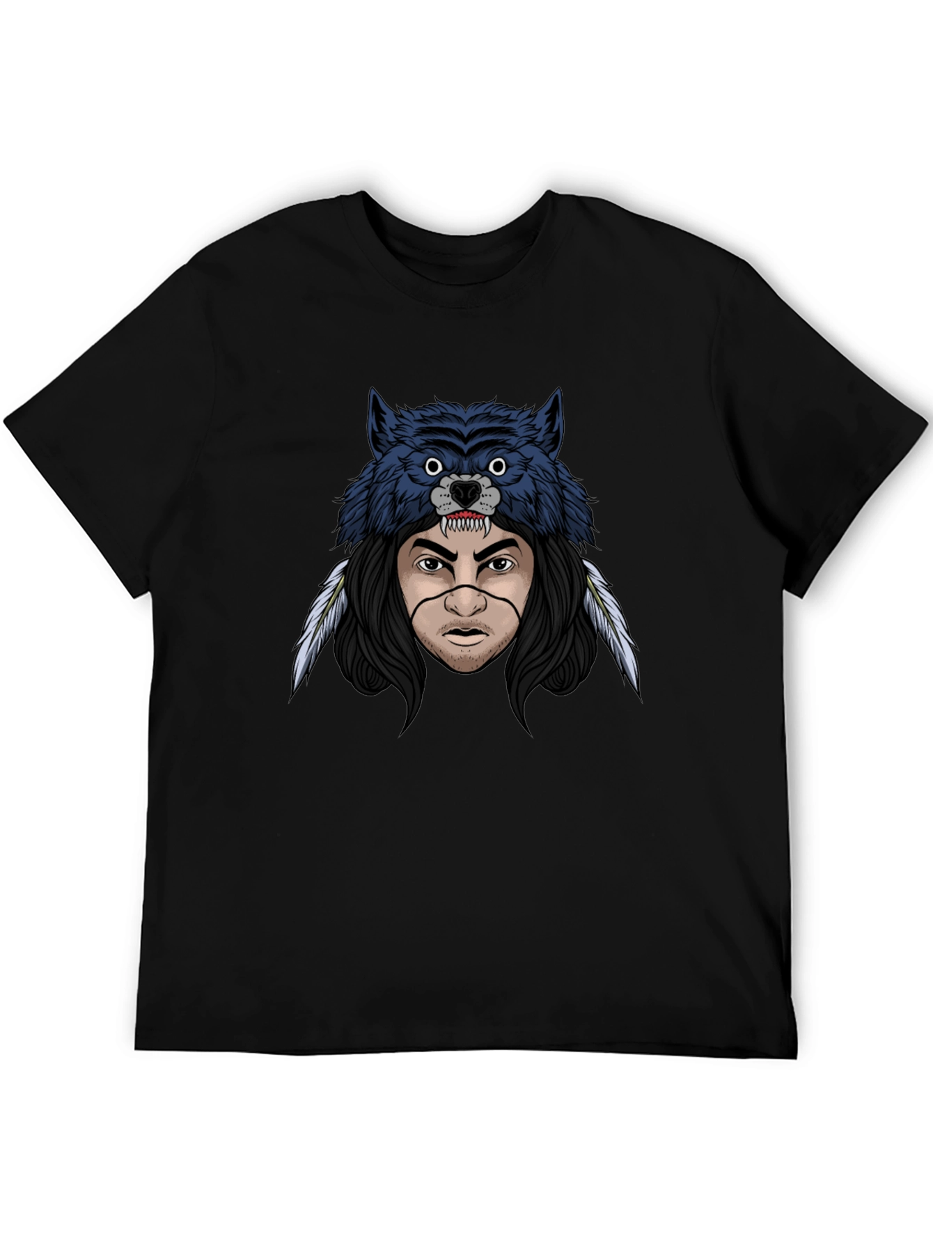 Black Wolf Headdress Graphic T-Shirt - Men's Black Tee view 5