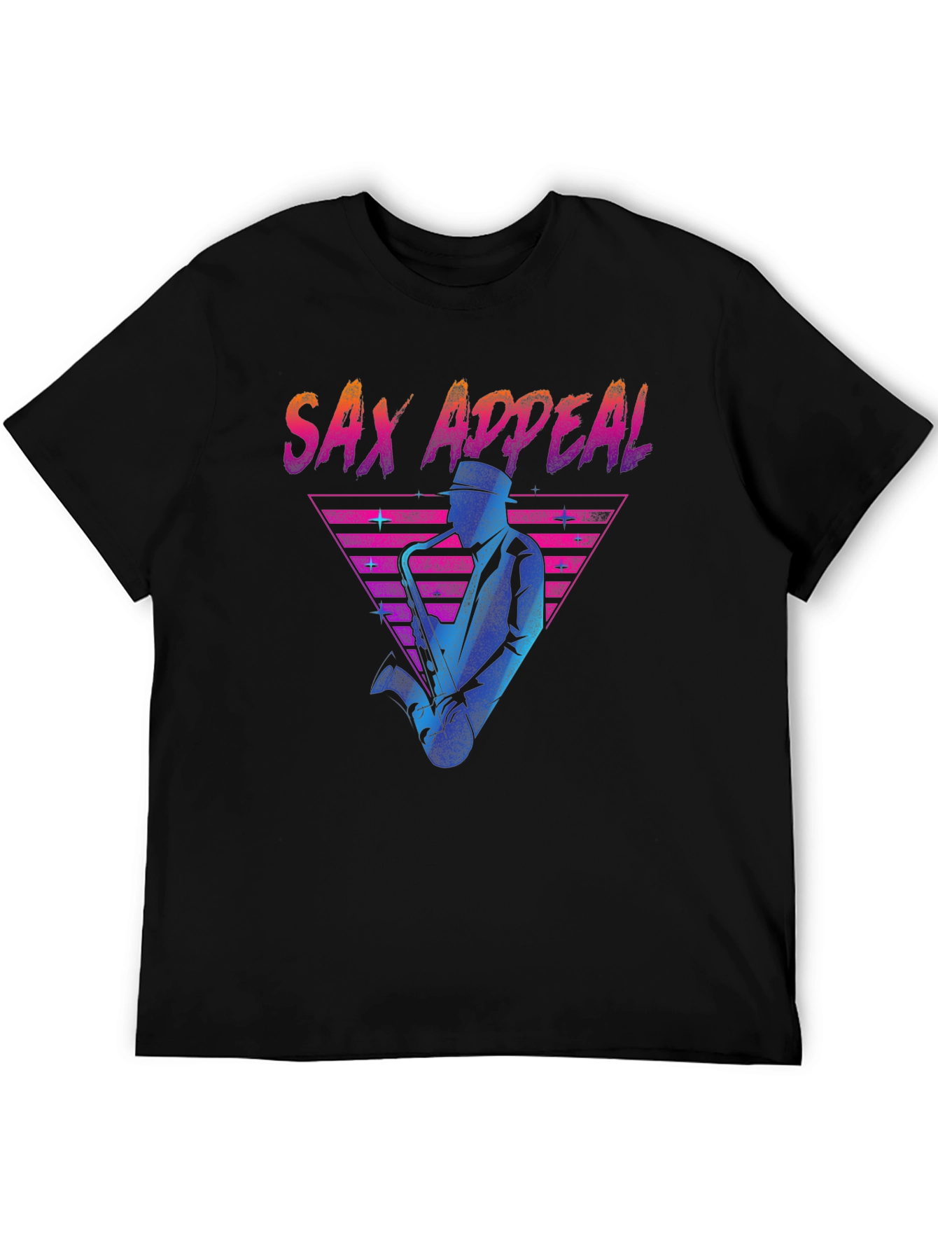 Black Sax Appeal T-Shirt - Retro 80s Design view 5