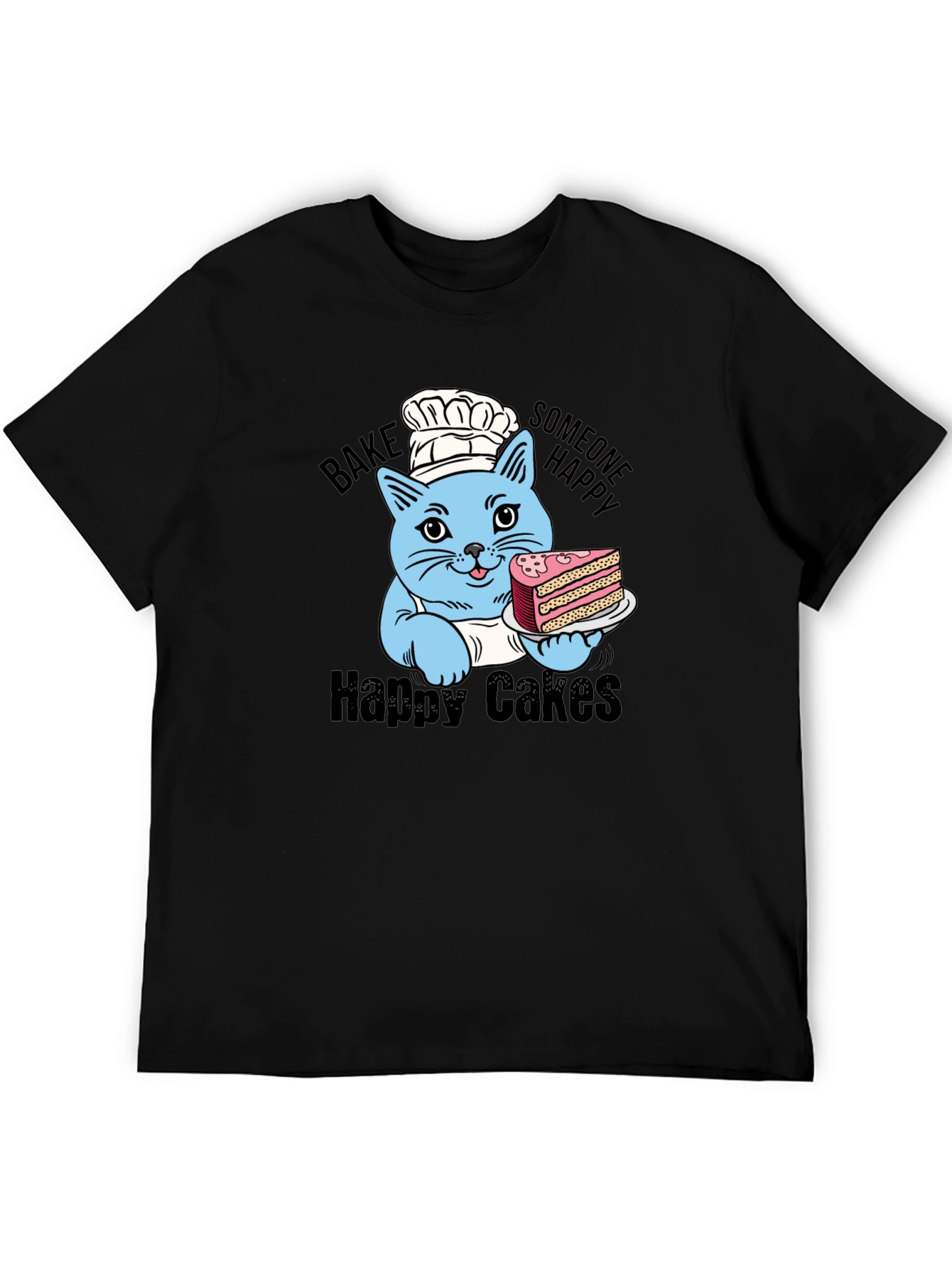 Black Happy Cakes T-Shirt: Cute Cat Baker view 5