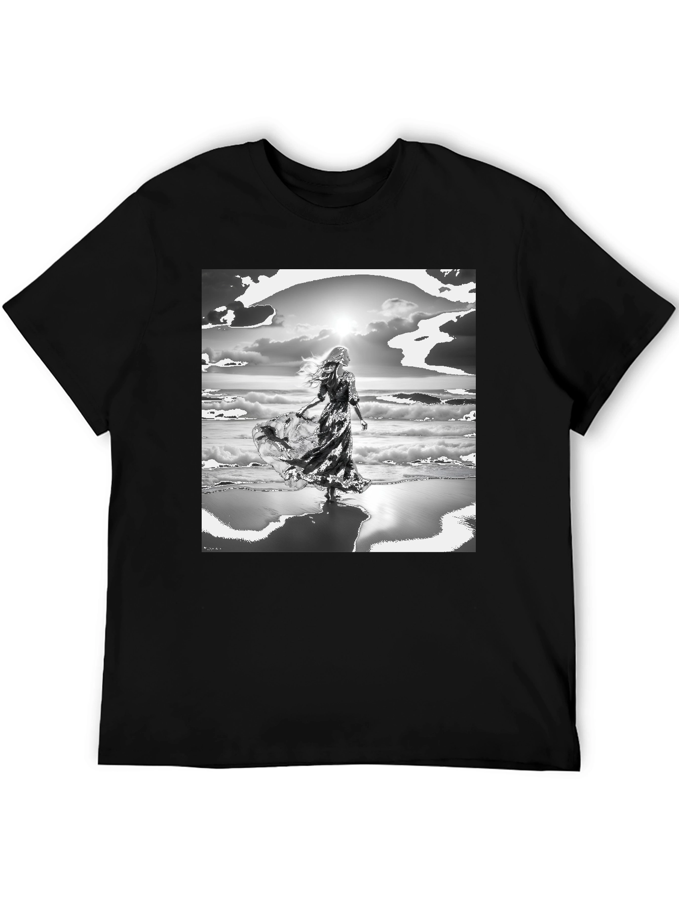 Black Woman on Beach Graphic Tee - Black view 5