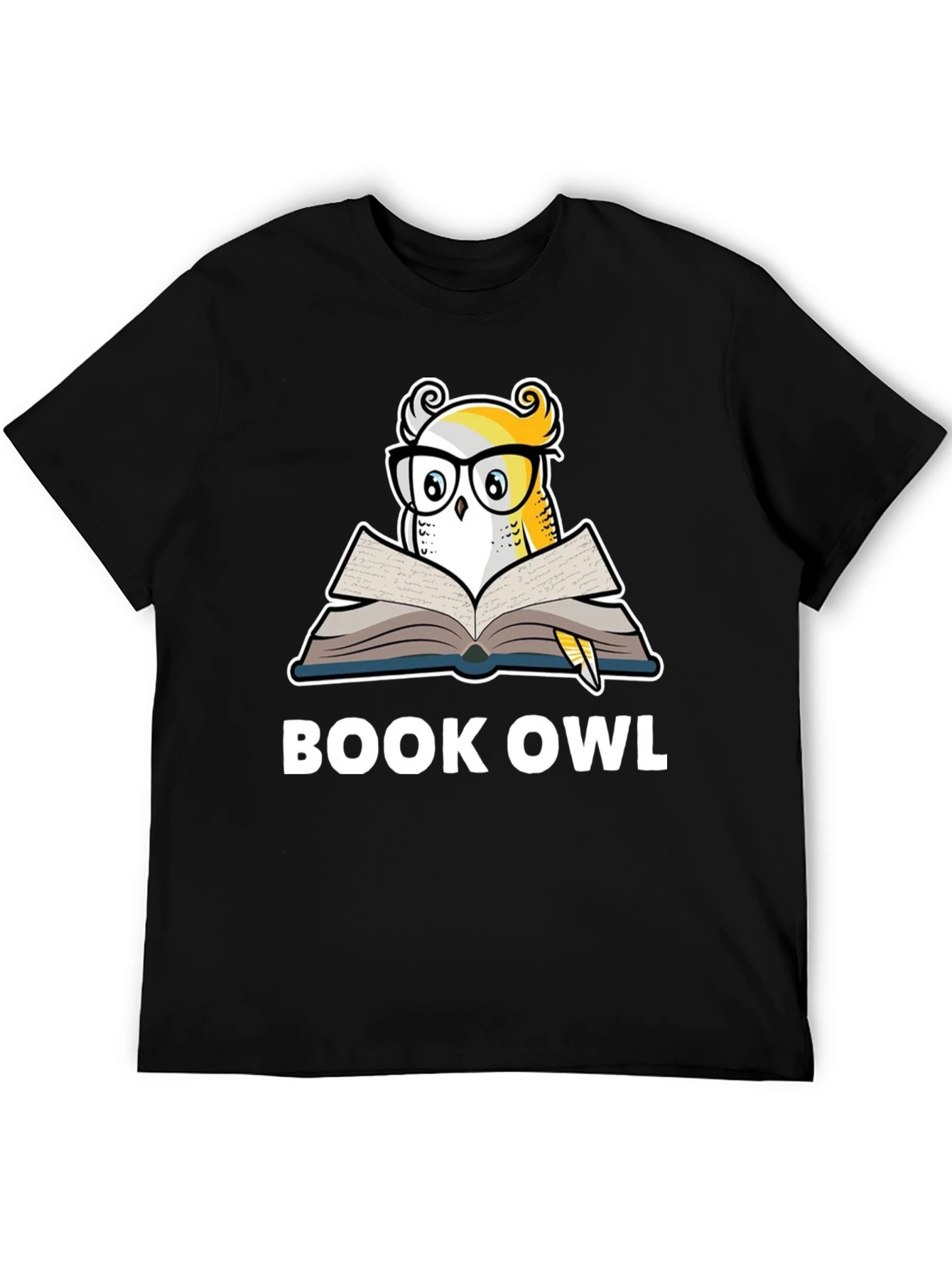 Black Book Owl Graphic T-Shirt - Black Cotton Tee view 5