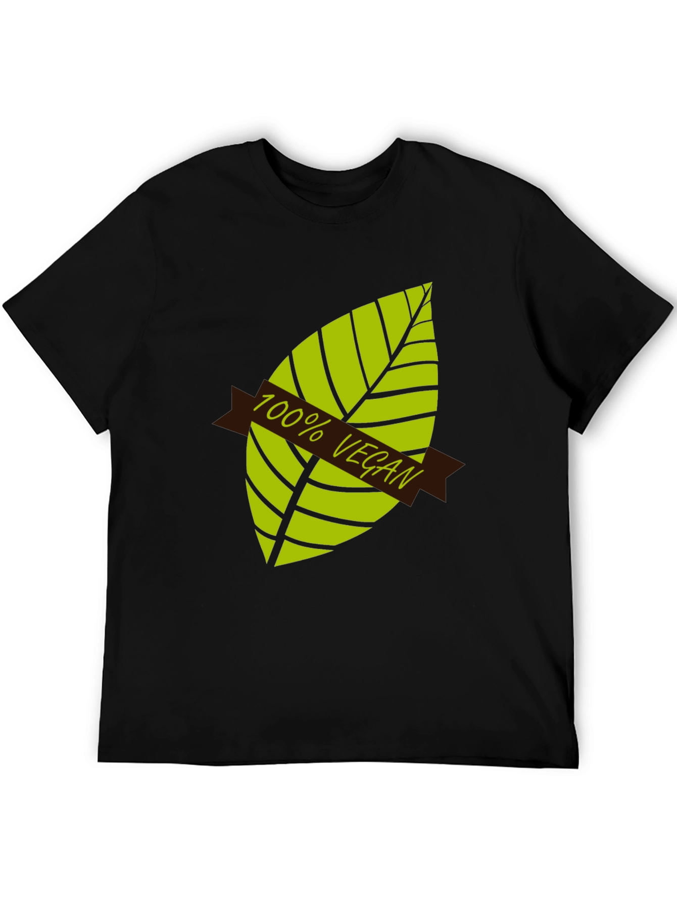 Black 100% Vegan Graphic T-Shirt - Black, Leaf Design view 5