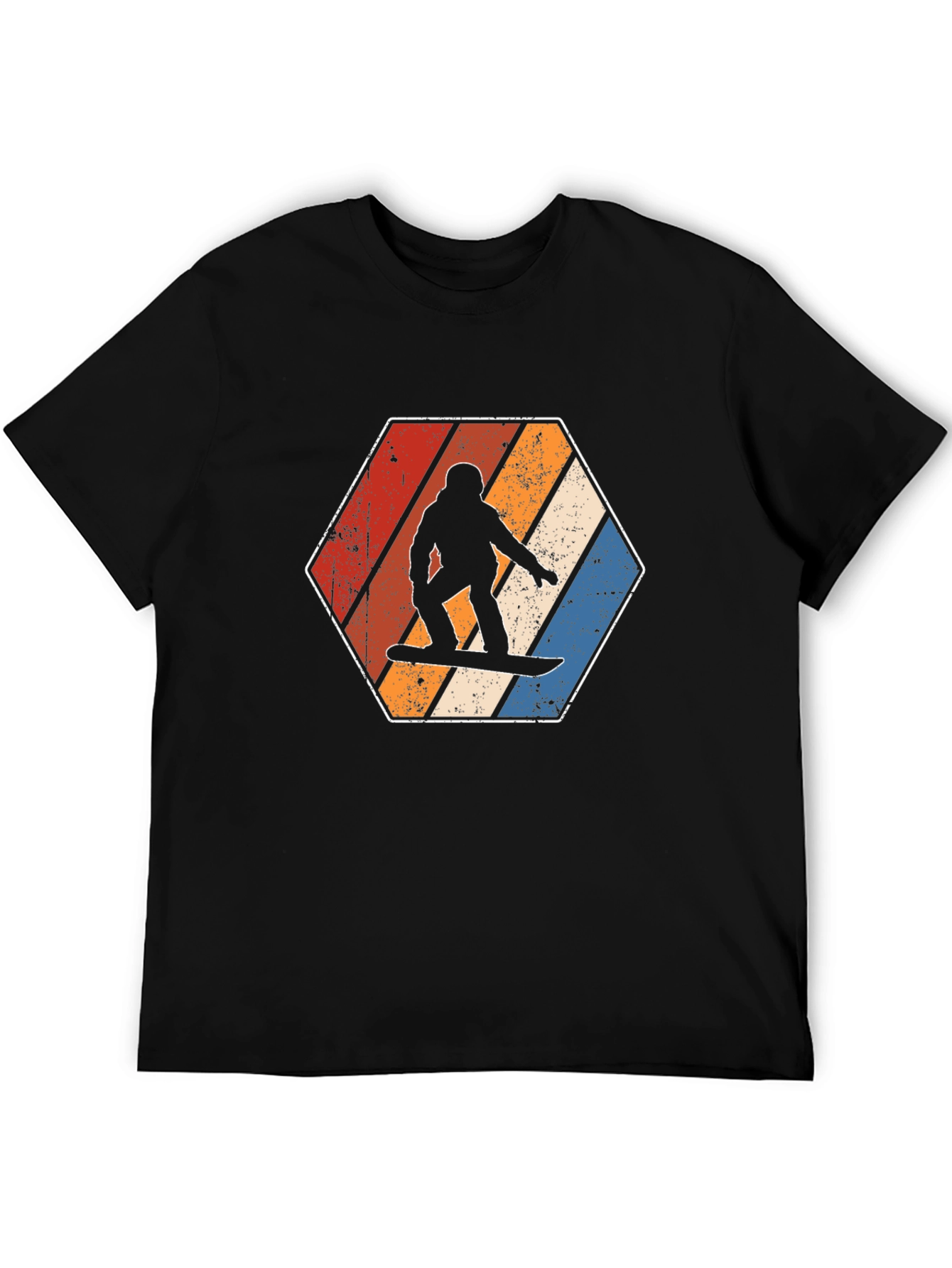 Black Vintage Snowboarder T-Shirt Retro Hexagon Design view 5