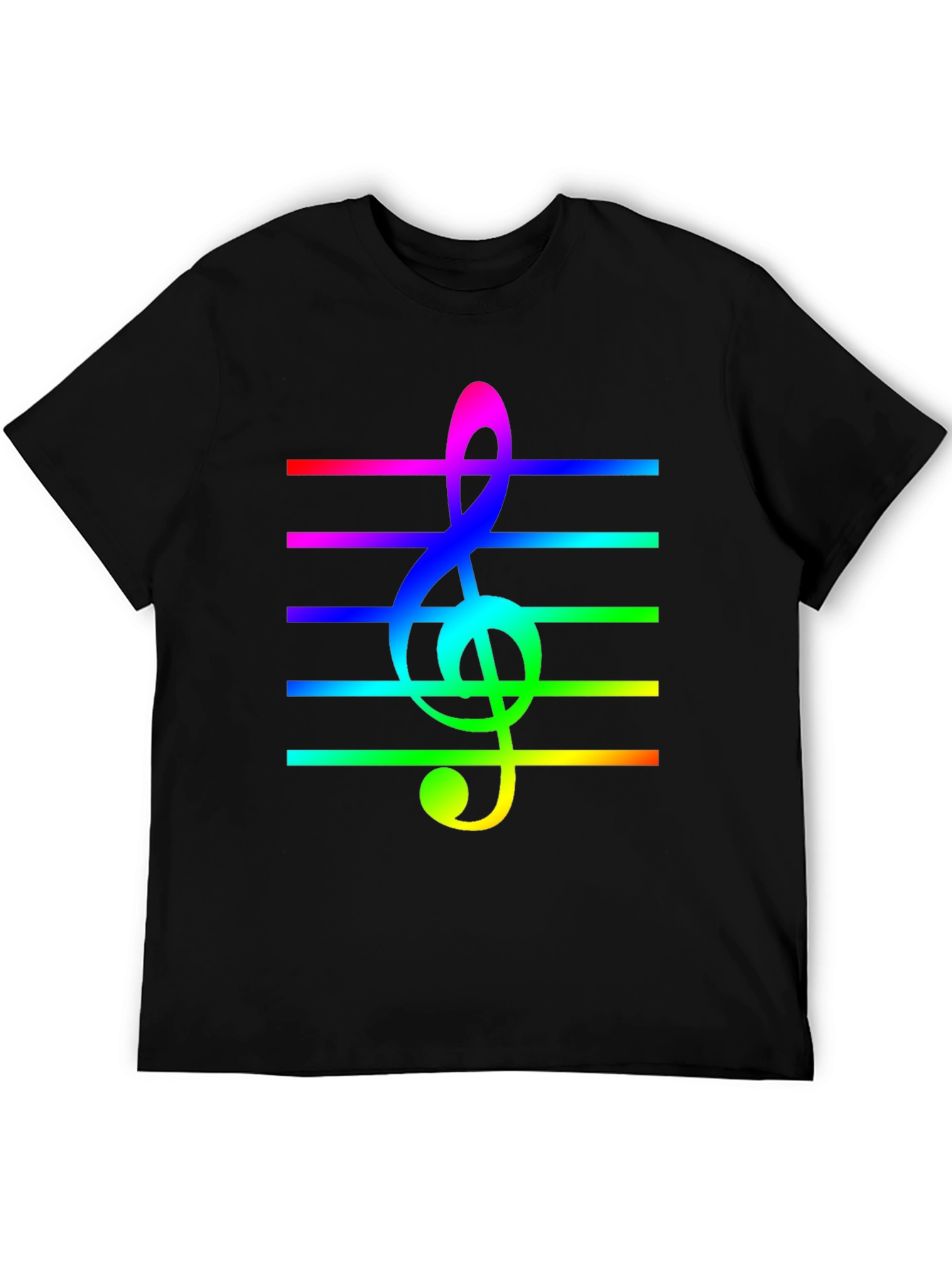 Black Rainbow Treble Clef Music Staff T-Shirt view 5