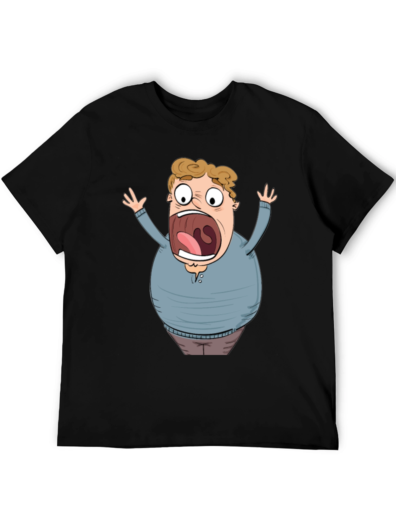 Black Cartoon Scared Man Graphic Black T-Shirt view 5