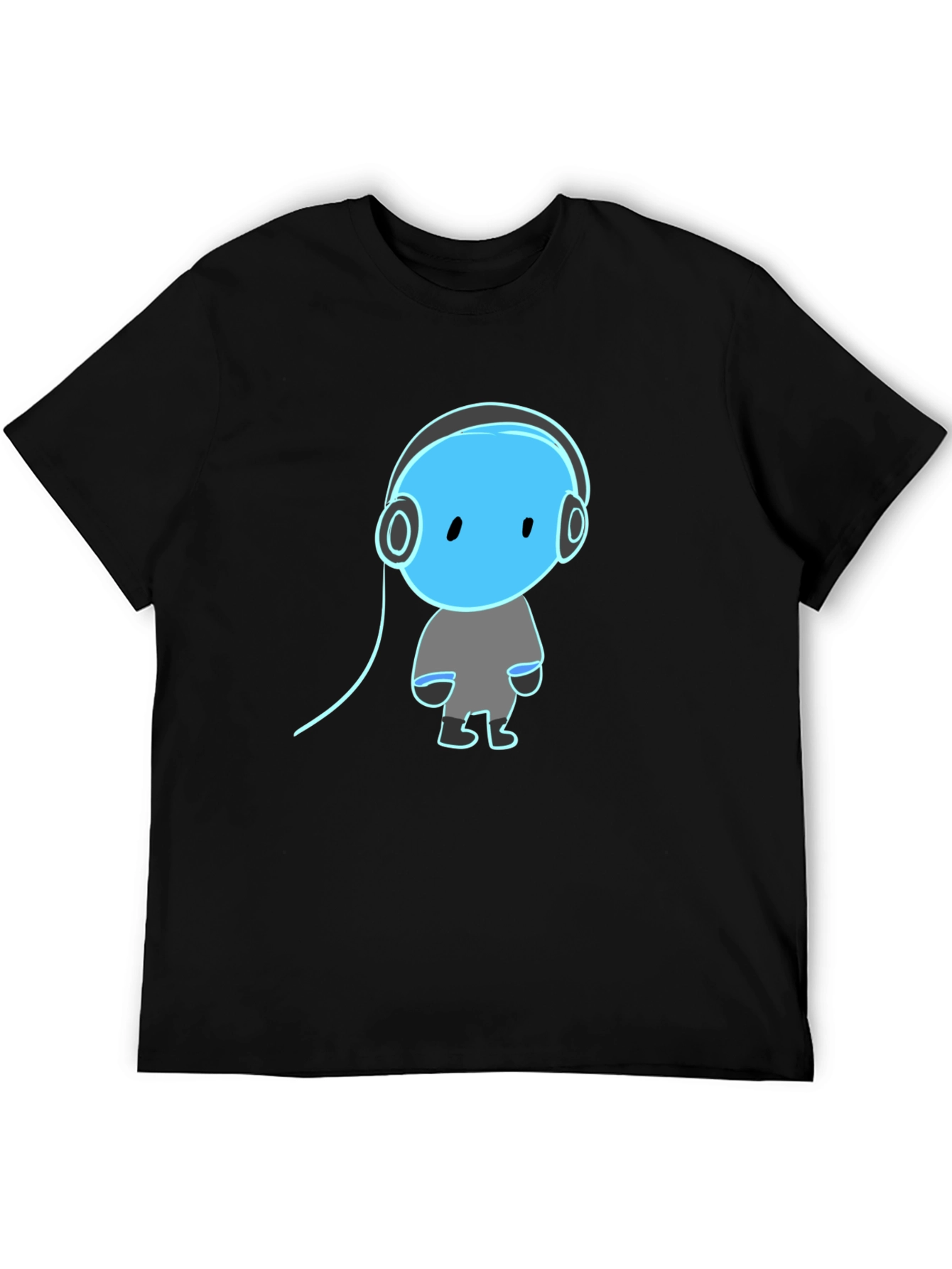 Black Cool Graphic Tee - Blue Headphone Dude view 5
