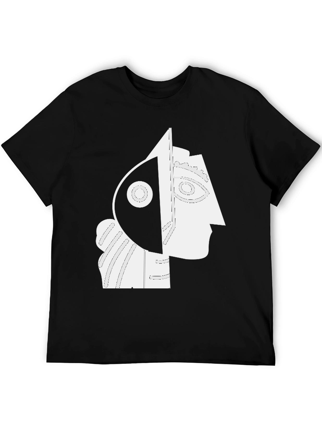 Black Abstract Portrait Graphic Tee - Modern Art Shirt view 5