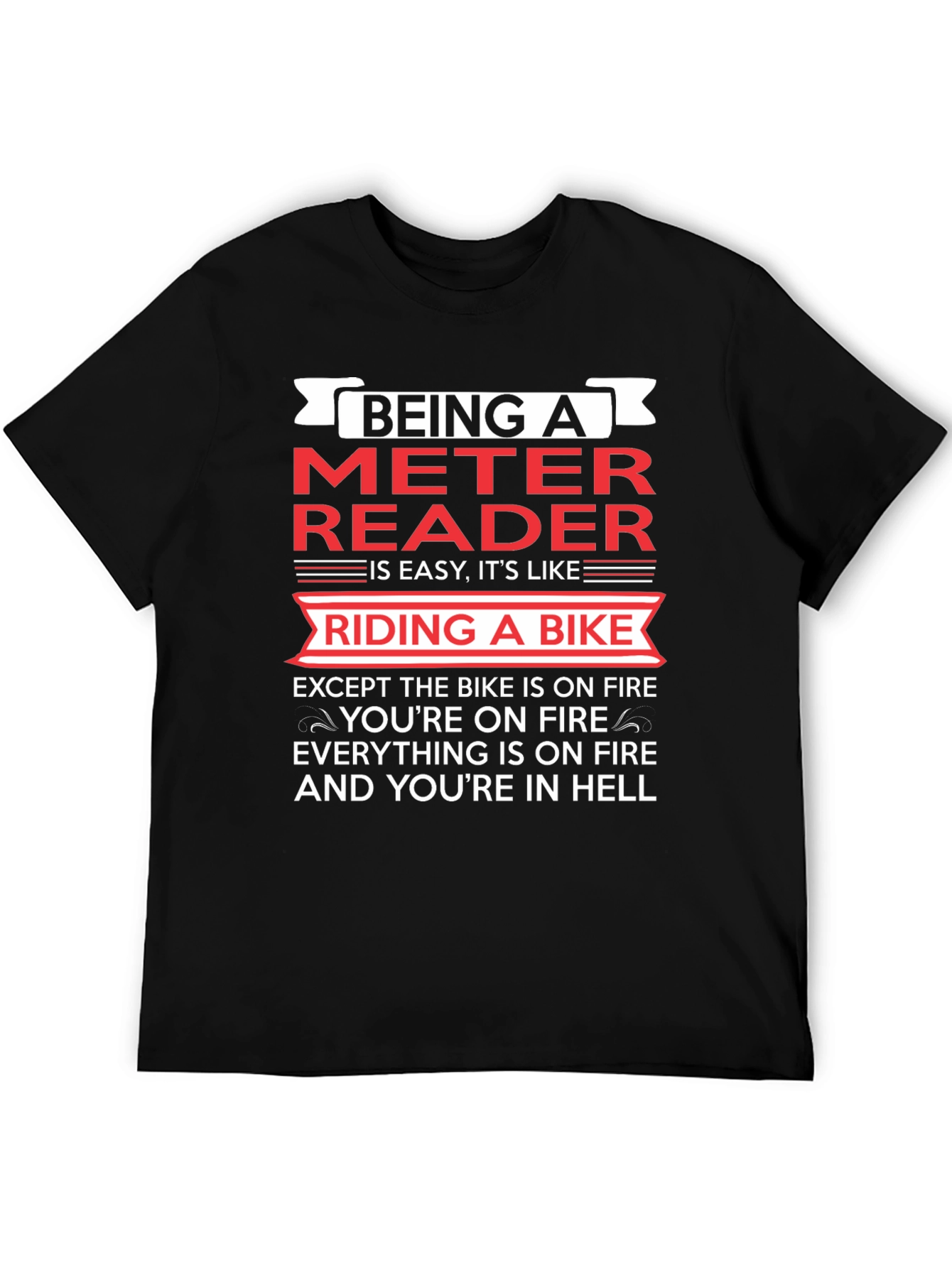 Black Meter Reader T-Shirt - Riding a Bike in Hell view 5