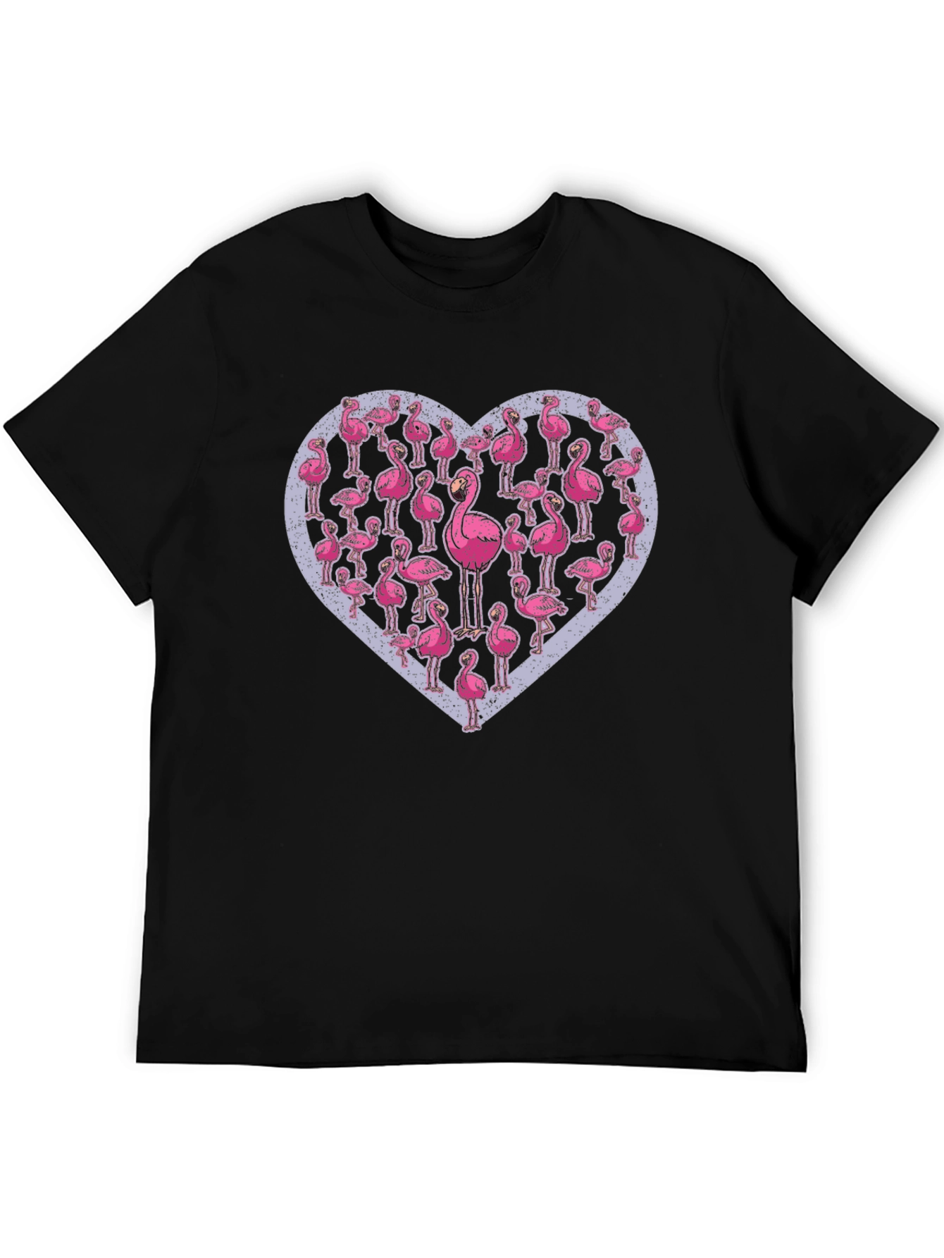 Black Flamingo Heart Graphic Tee - Casual Black T-Shirt view 5