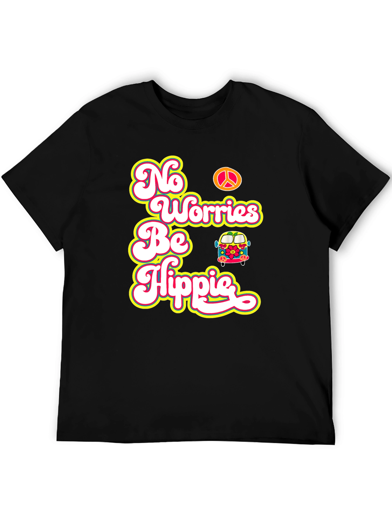 Black No Worries Be Hippie T-Shirt view 5