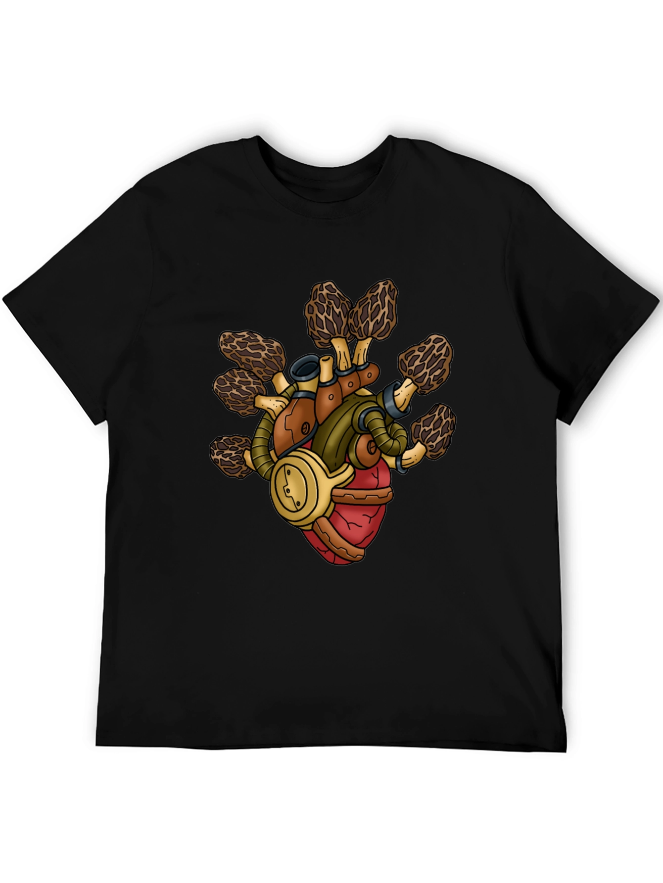 Black Steampunk Mushroom Heart T-Shirt view 5