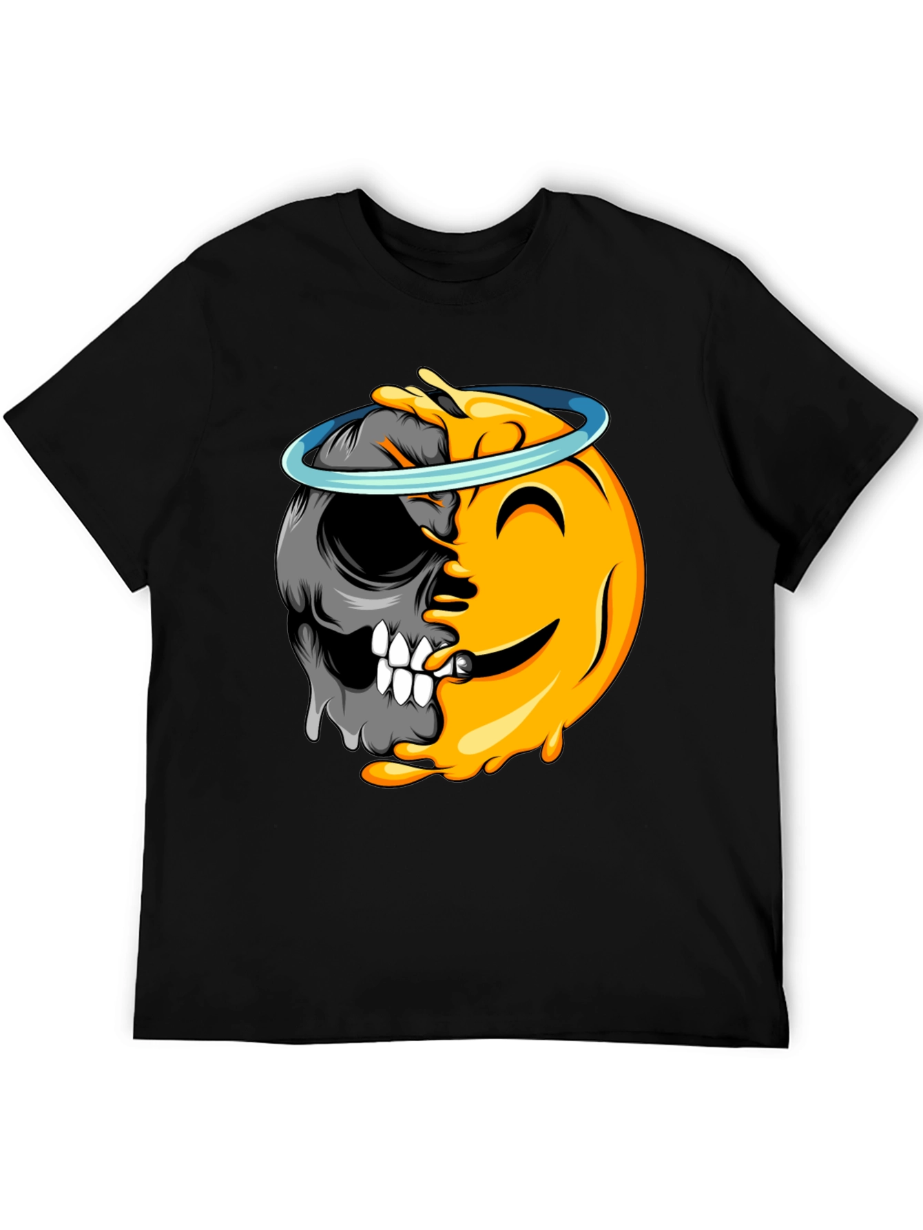 Black Emoji Half Skull Graphic Tee view 5