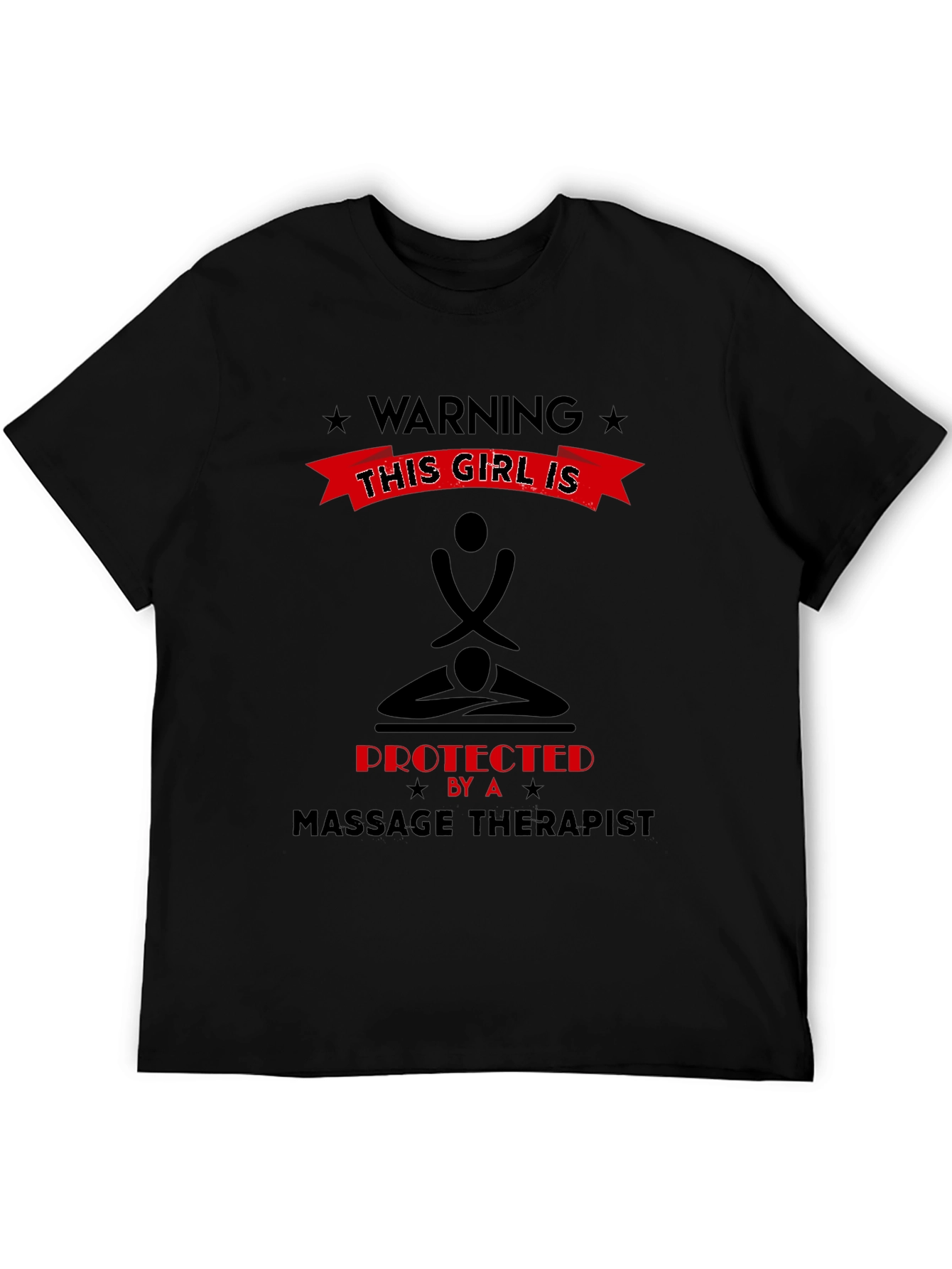Black Warning Protected By Massage Therapist Graphic Tee view 5