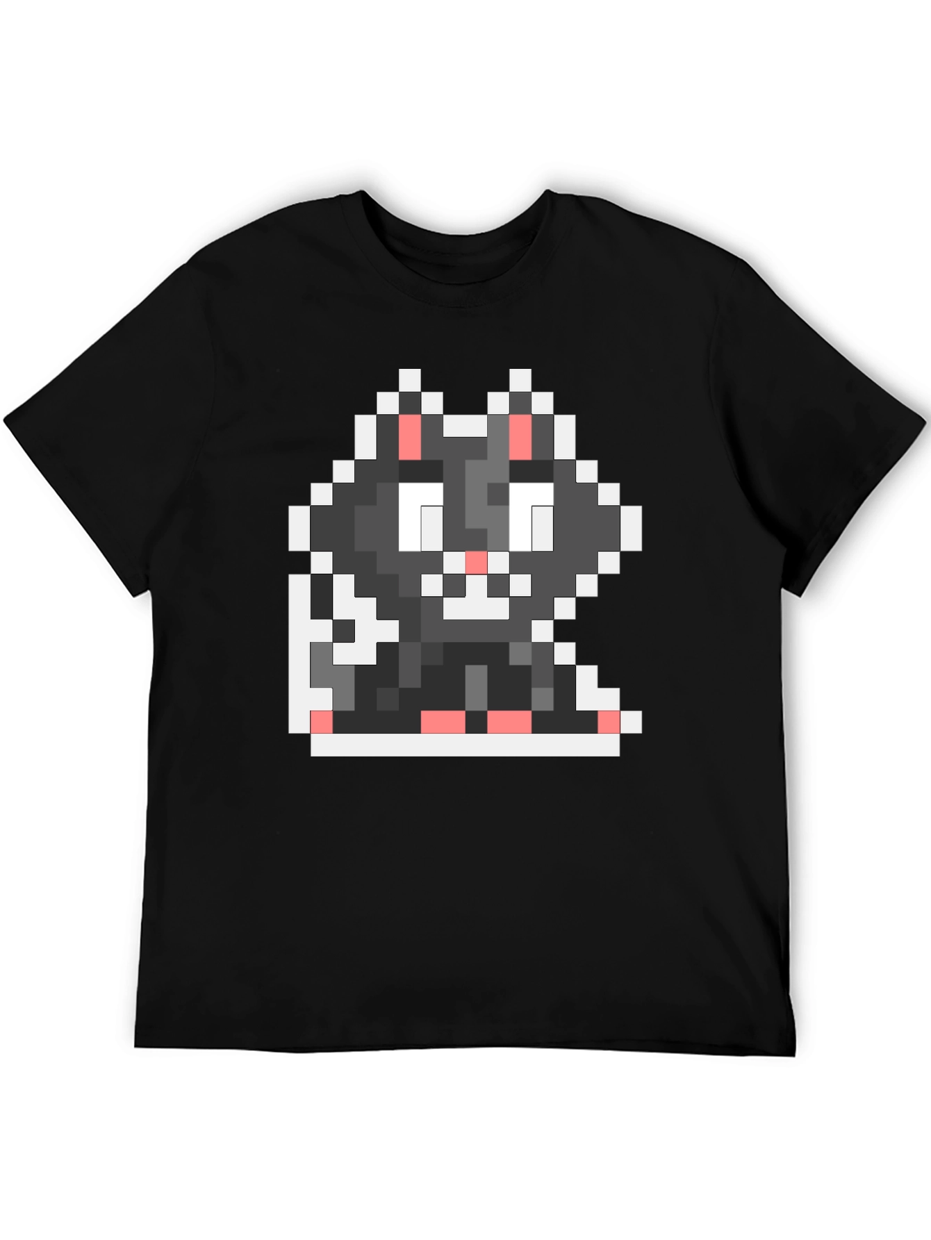 Black Pixel Cat Black T-Shirt view 5