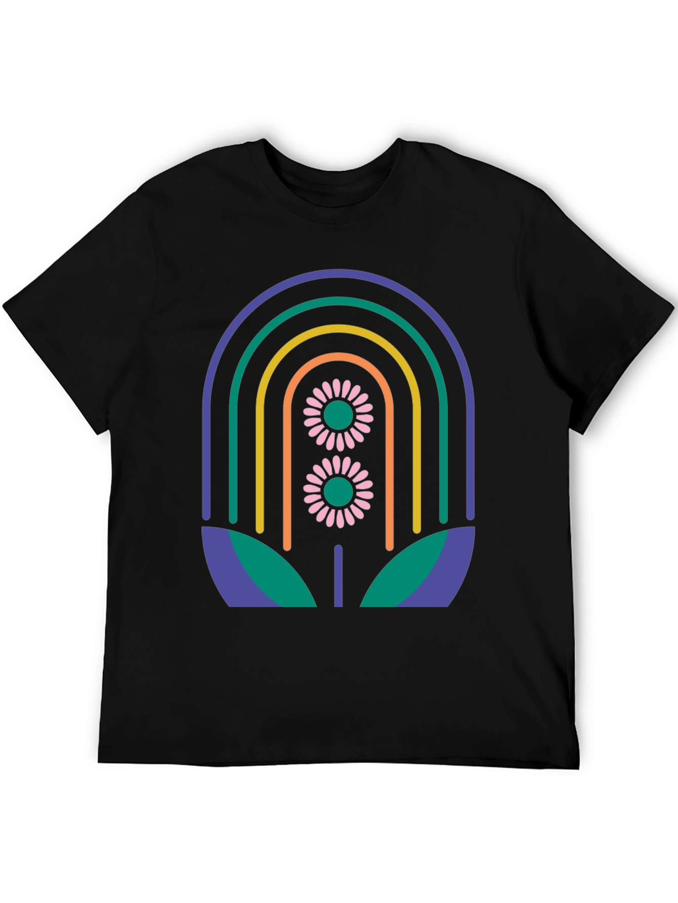 Black Retro Floral Rainbow Graphic Tee view 5