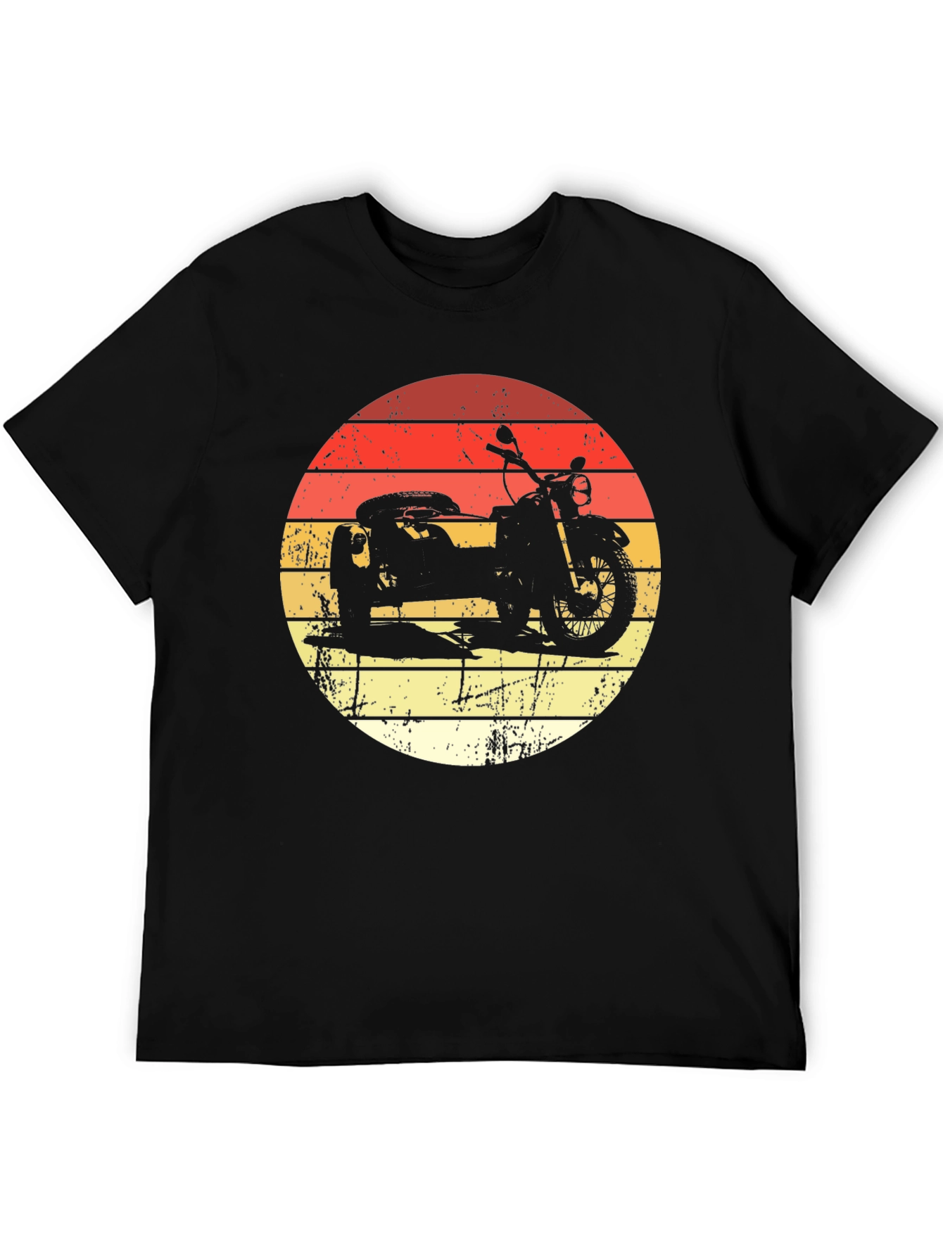 Black Retro Motorcycle & Sidecar Graphic Tee - Black Cotton T-Shirt view 5